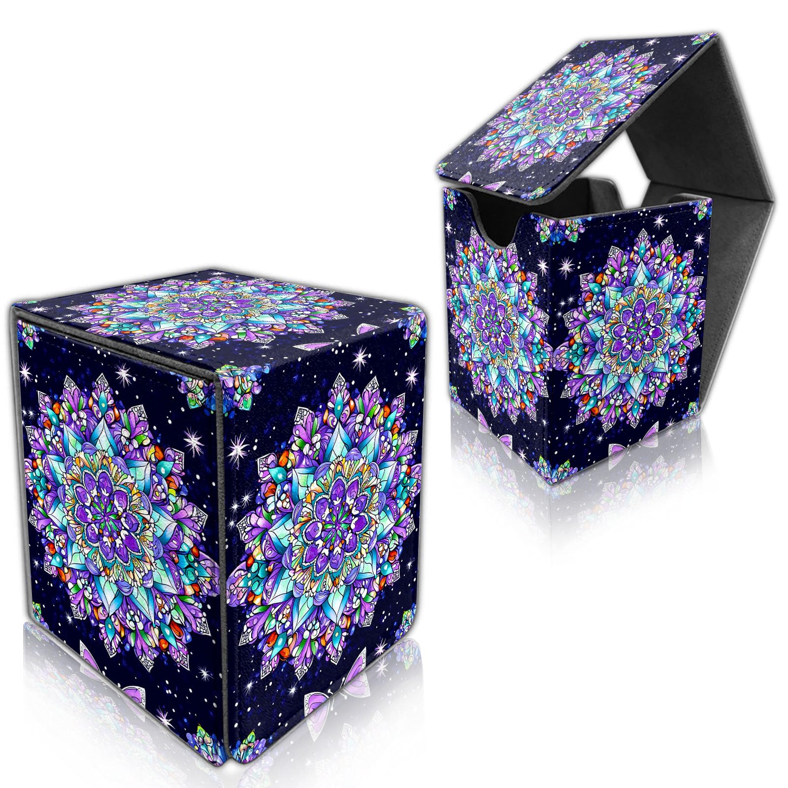 DISUOFEART for MTG Deck Box, Trading Card Storage Case Holds 100+ Sleeved Cards, Colorful Mandal Pattern Magnetic Closure Durable Deck Holder for Magic The Gathering, TCG & Commander