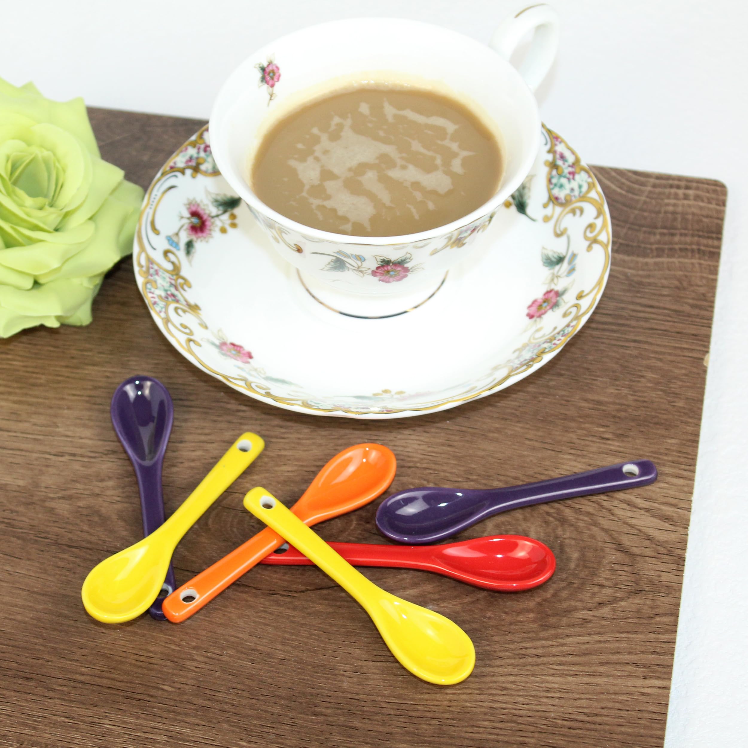 4 cucharas pequeñas para especias, cuchara de sal de cerámica de 3.5 pulgadas para tarros de especias, cucharas de espresso, mini cuchara de condimento para café, azúcar, polvo y pimienta