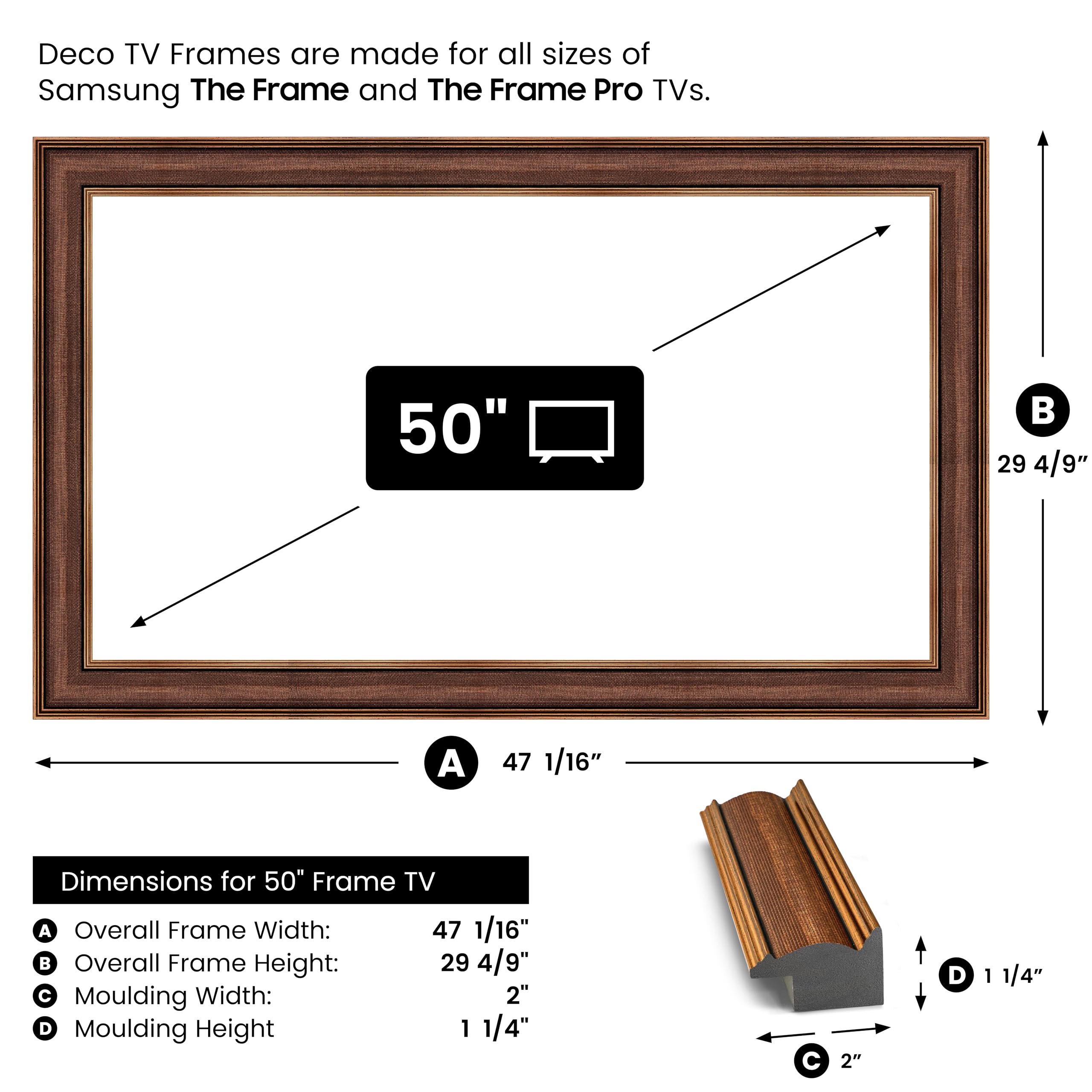 Industrial Copper 50" Slim Deco TV Frame - Compatible ONLY with Samsung The Frame TVs (Fits 2021-2025, LS03A, LS03B, LS03C, LS03D, LS03FA)