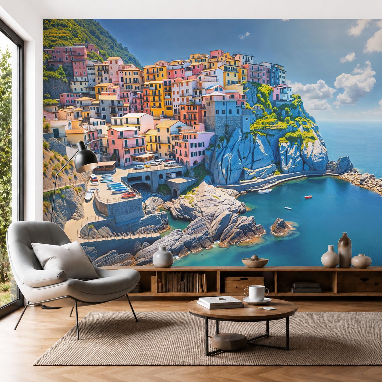 Papier peint panoramique falaises au graphisme net pour décoration murale
