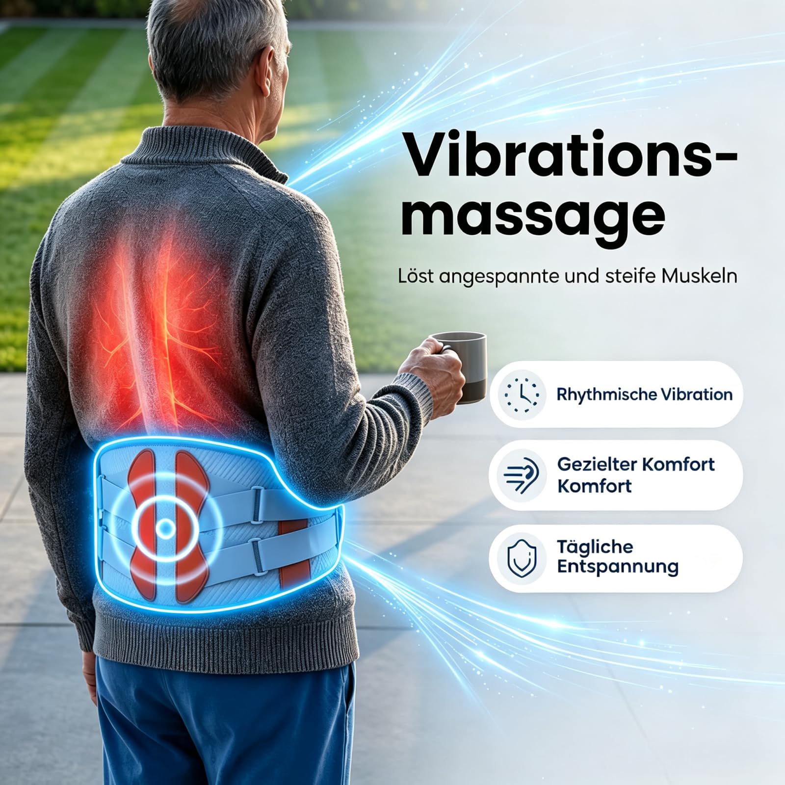 Orthofit - Cintura per la schiena, sistema di terapia a impulsi Orthofit, sistema di terapia a impulsi, set di vibrazione termica, dispositivo rimovibile, cuscino termico wireless (nero)
