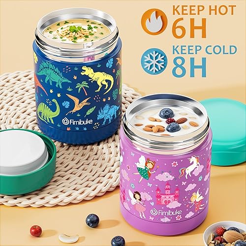Miniatura 4 de Fimibuke Lonchera Bento para niños con tarro de comida, contenedor de almuerzo de aperitivos de 32 onzas con 3 compartimentos, bolsa de almuerzo
