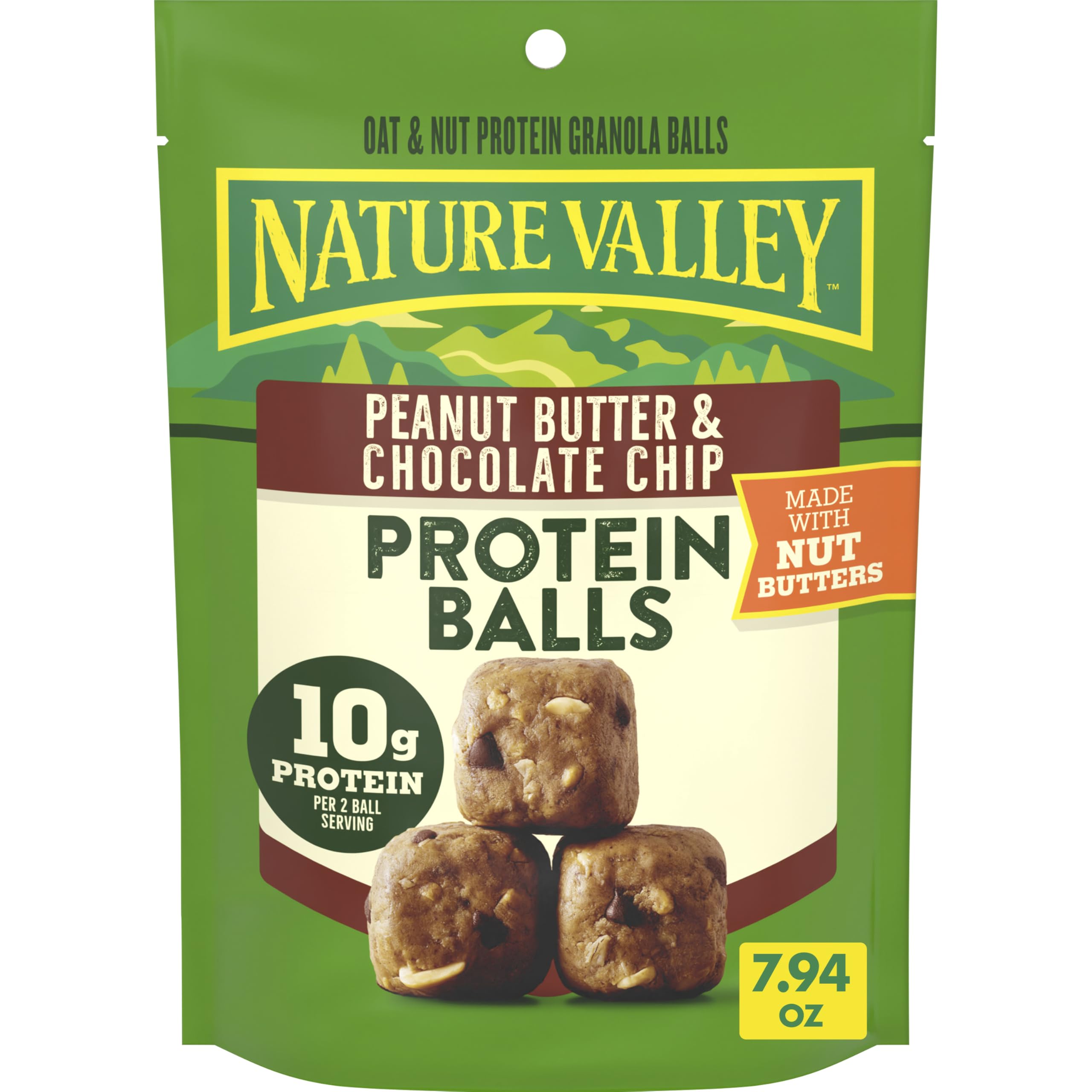 Nature Valley Oat and Nut Protein Granola Balls, Peanut Butter and Chocolate Chip, Protein Snacks, 7.94 oz