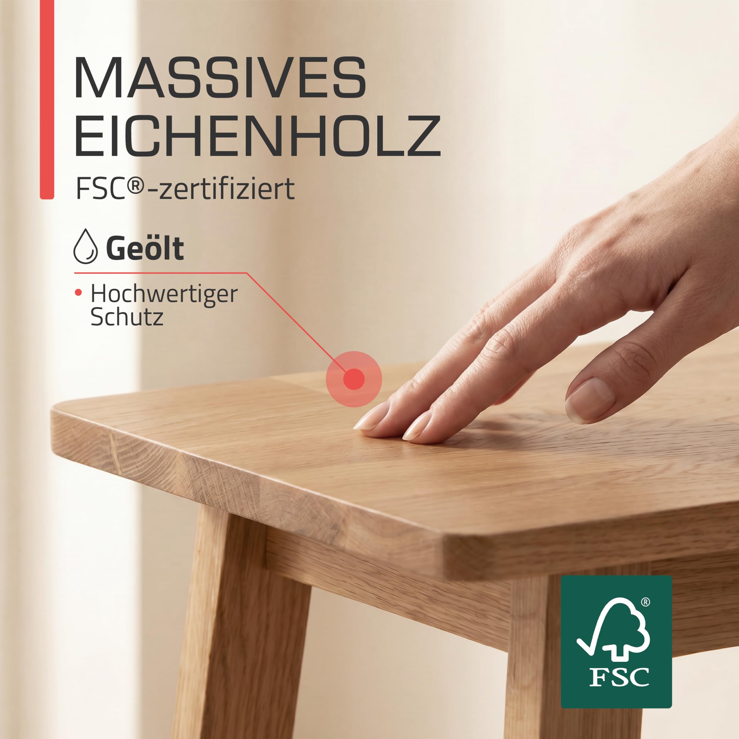 bomoe Holzbank FSC® Eichenholz Massiv Geölt Sitzbank bis 250 kg Flur Küche | 100x29x45cm 100cm lang Garderobenbank Flurbank Holz Esszimmer Badezimmer Bank Essbank Eichberg