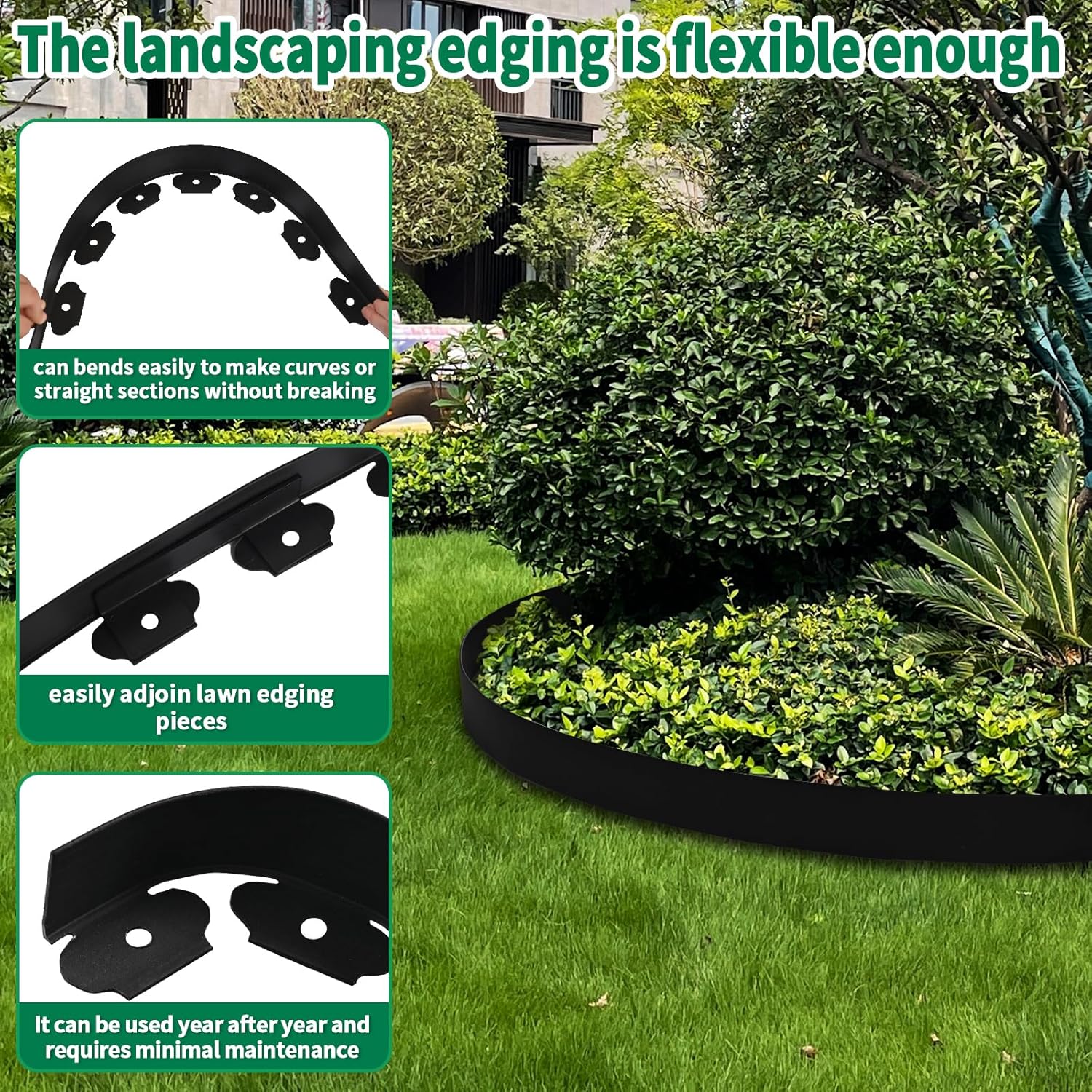 Landscape Edging Border Kit, No Dig Garden Edging Border 60ft 2in Tall with Scissors and 60 Spikes for Landscaping Border Edging Flower Bed Edging Borders