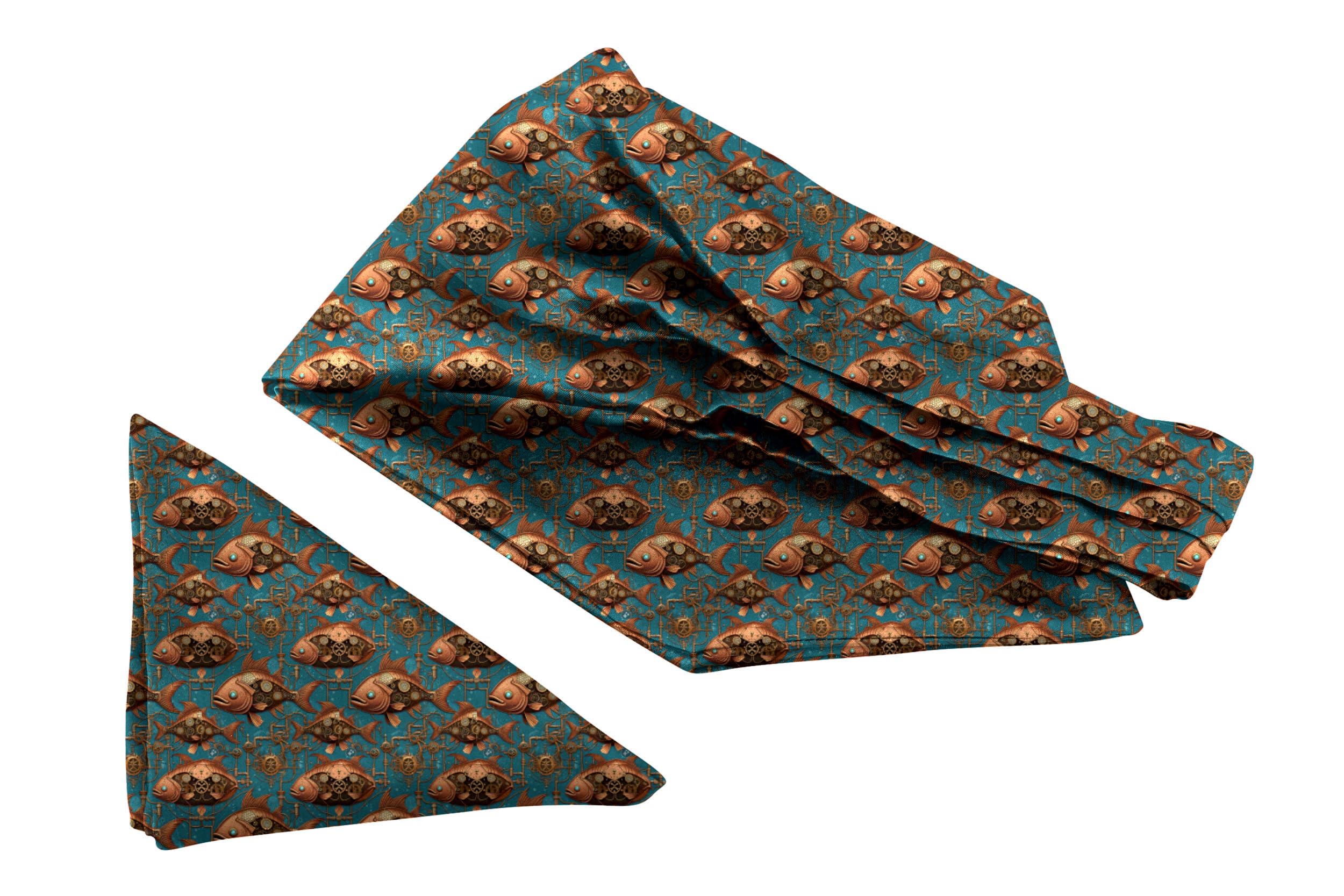 Robotic Fish Printed Ascot and Macthing Pocket Square for Men-image-10