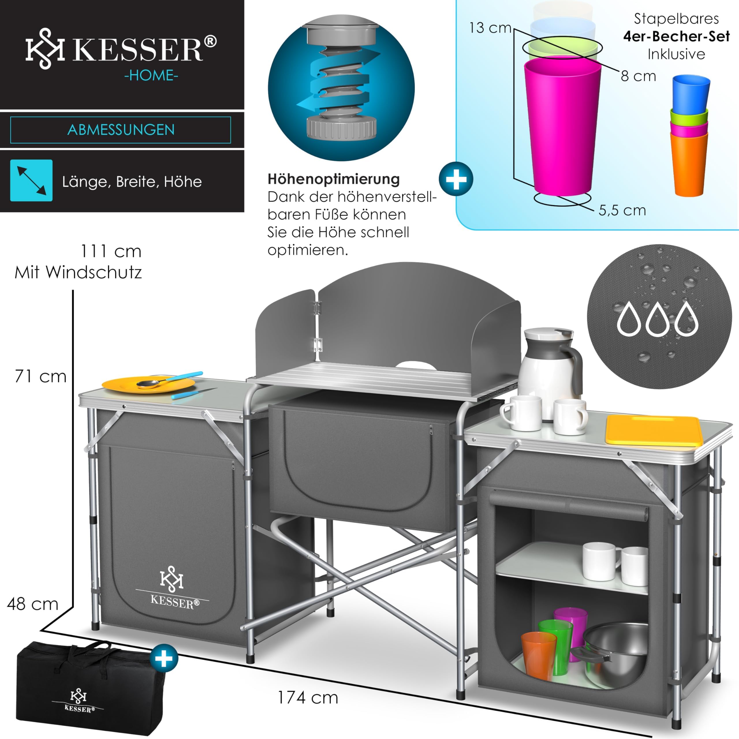 KESSER Mobile da Campeggio, Cucina da Campeggio con Telaio in Alluminio, Borsa da Trasporto