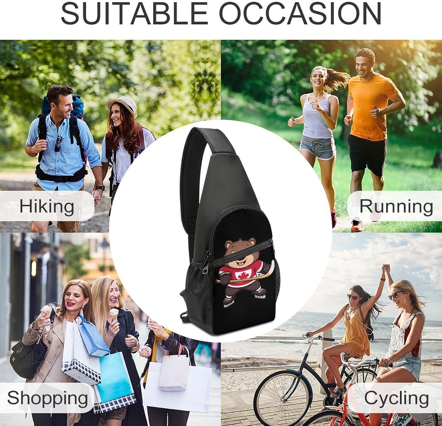 Beaver Hockeys Crossbody Sling Backpack Chest Bag Daypack | unisex,trendy,with convertible and detachable shoulder strap,side pockets