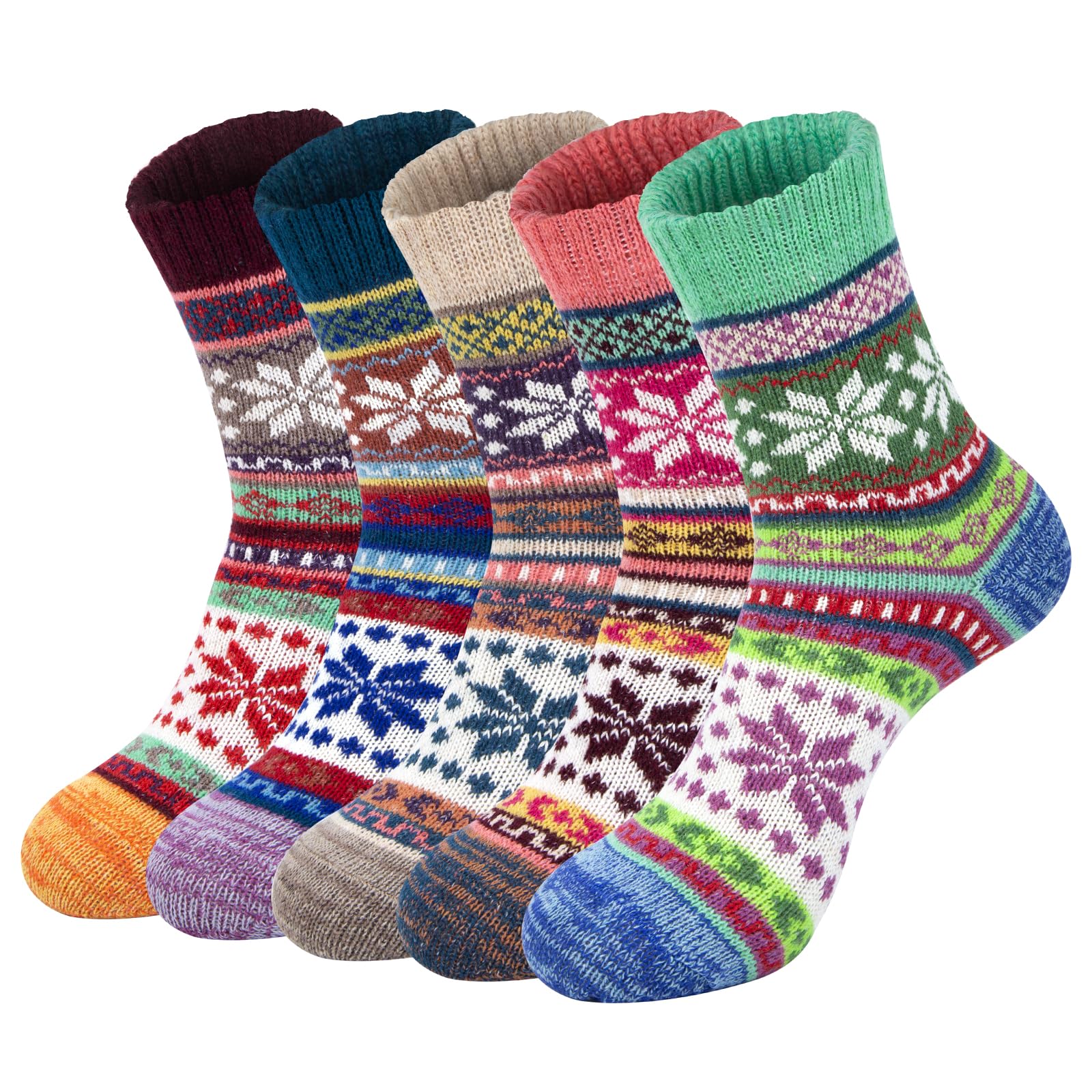 YSense Snug 5 Paia Calze Donna Lana Invernali, Termiche Divertenti, Vintage Natalizi Fantasia