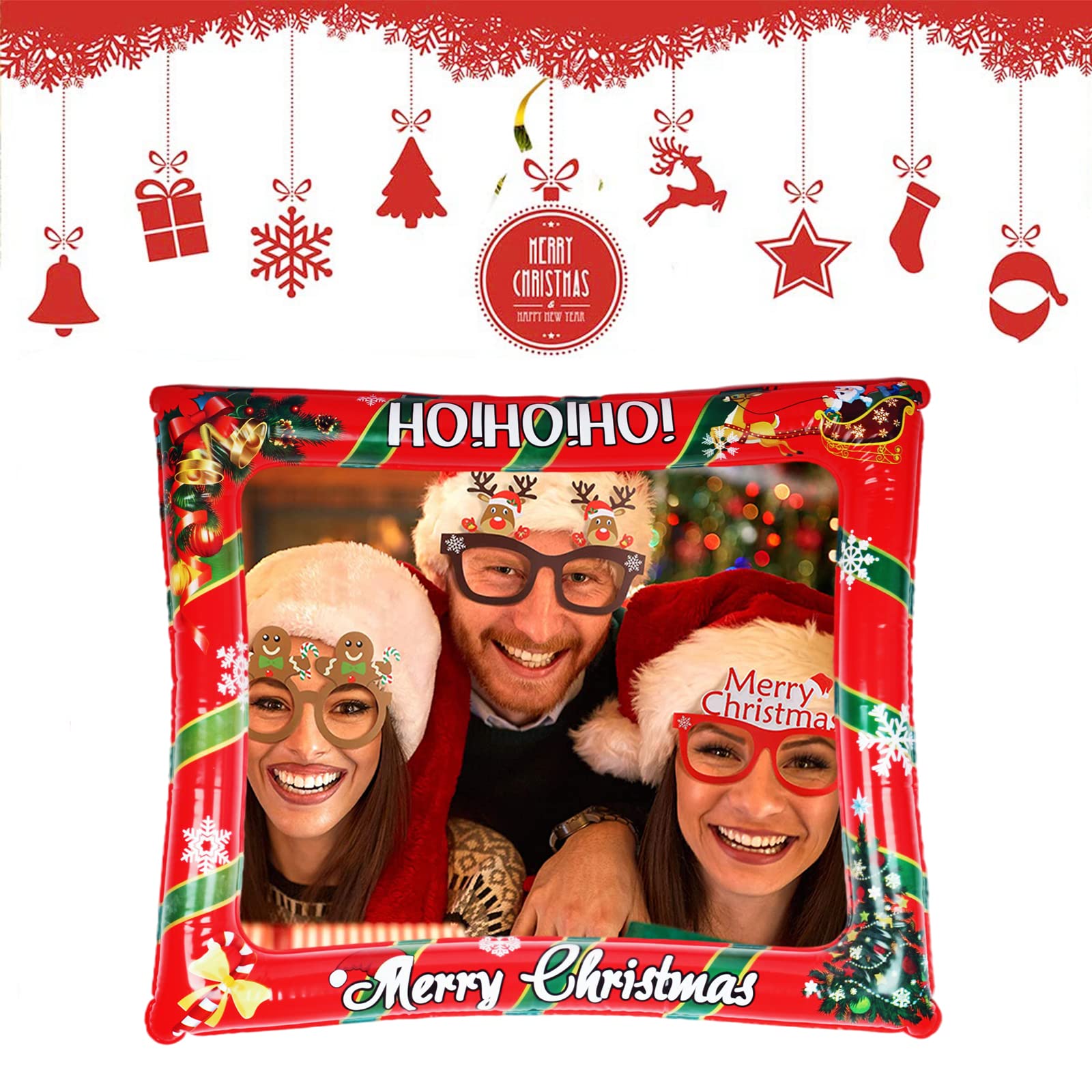 Christmas Party Photo Booth Props Frame, Xmas Photo Booth Frame with 9Pcs Photo Booth Props - Image 4