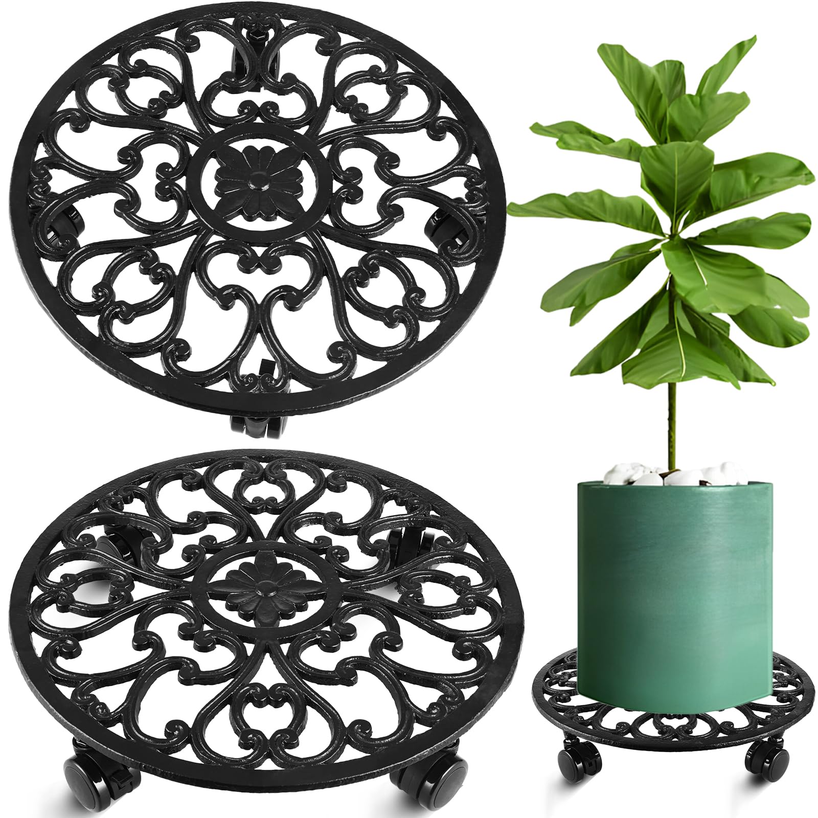 Planterhoma 2 Pack 14 Inch Rolling Plant Stand