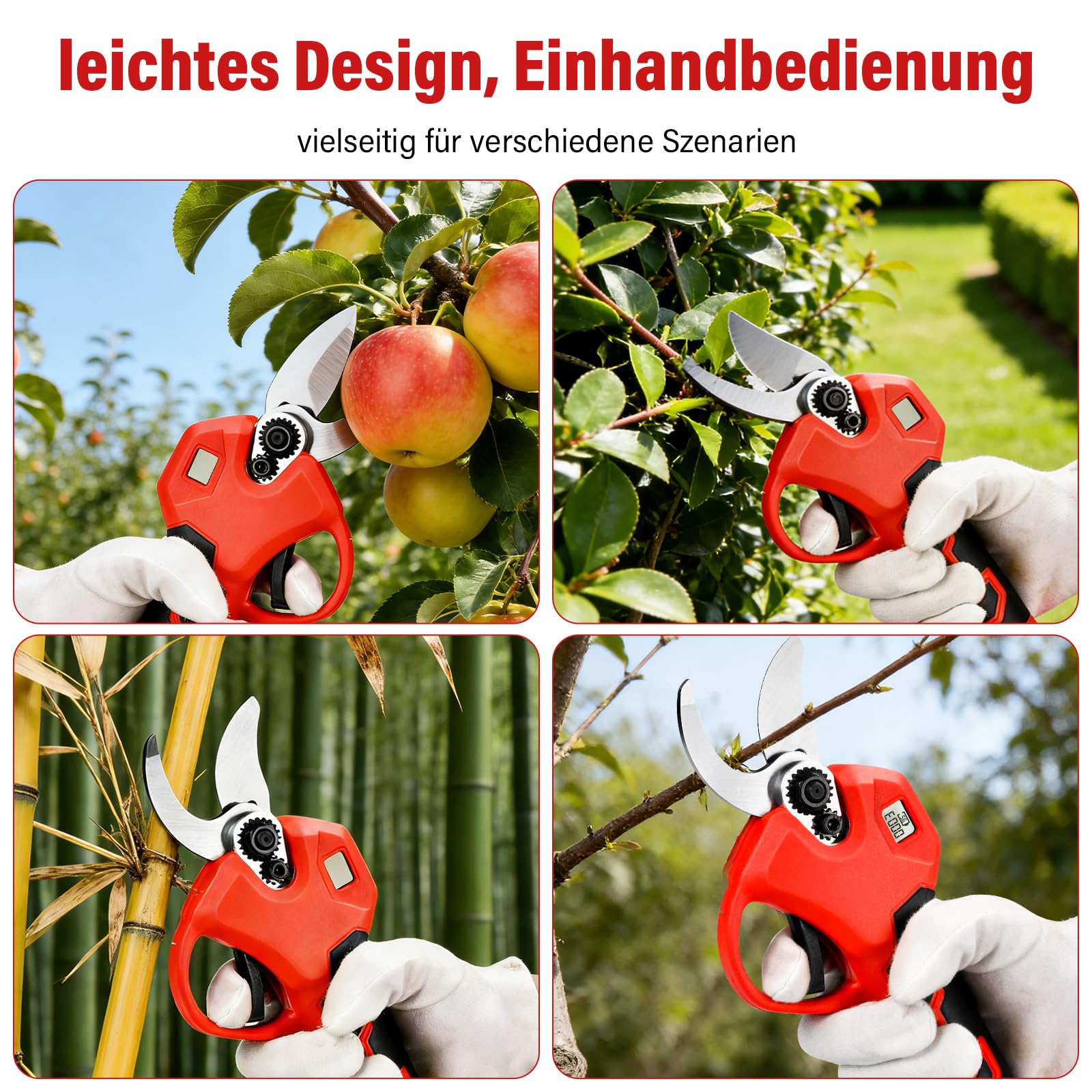 Akku-Astschere, 30MM Gartenschere mit 2 Akku 2000mAh, Bürstenloser Motor Elektrische Bypass Baumschere, LCD Anzeige, Akku Baumschere für Äste, Büsche und Stämme