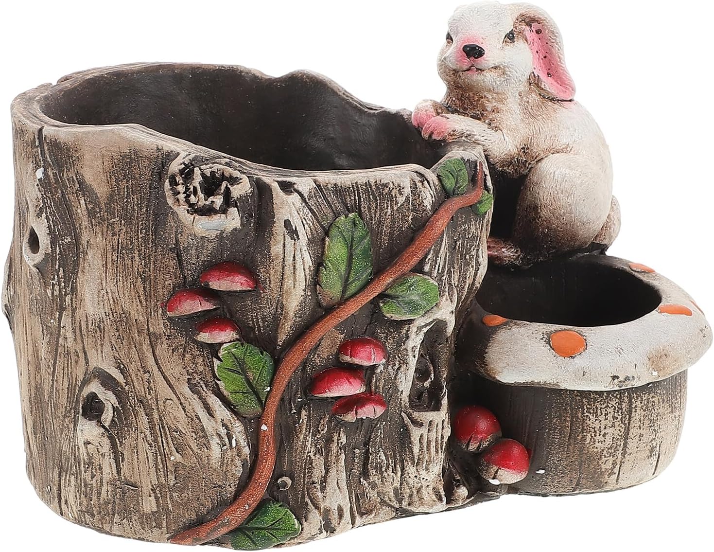 Housoutil Double-opening Rabbit Succulent Planter Pot, Vintage Cement Flowerpot for Indoor Bonsai, Creative Decorative Planting Pot with Dual Compartments, Rustic Garden Container