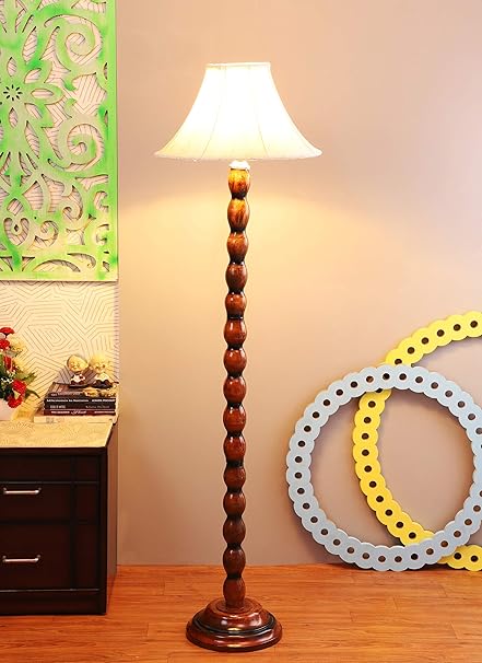 tu casa Ntu-272 Off White Cotton Shade Floor LED Lamp with Wood Base by Holder Type-B-22 (Bulb Not Included)