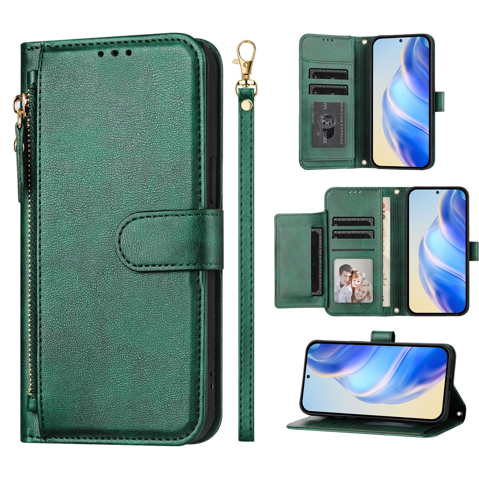 Housse Samsung S21 Plus verte avec portefeuille zippé pour vos sorties quotidiennes - 8