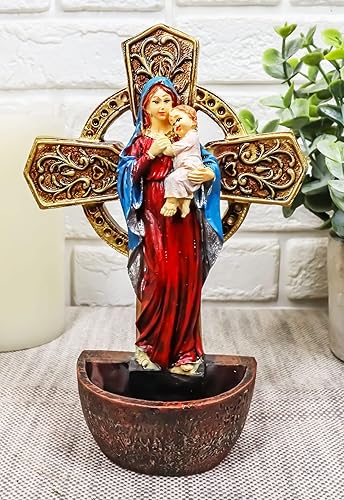 Miniatura 5 de Ebros Gift Virgen Madre María Virgen Nuestra Señora de Gracia con Niño Jesús montado en la pared o escritorio Placa de tocador Fuente de agua