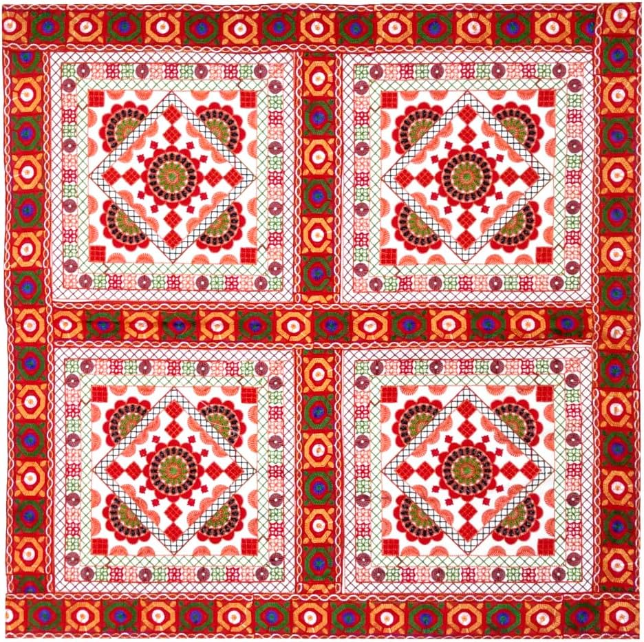 Purpledip Cotton Tapestry 'Colorful Riot': Vintage Embroidery Table Cover Or Wall Hanging (11364)