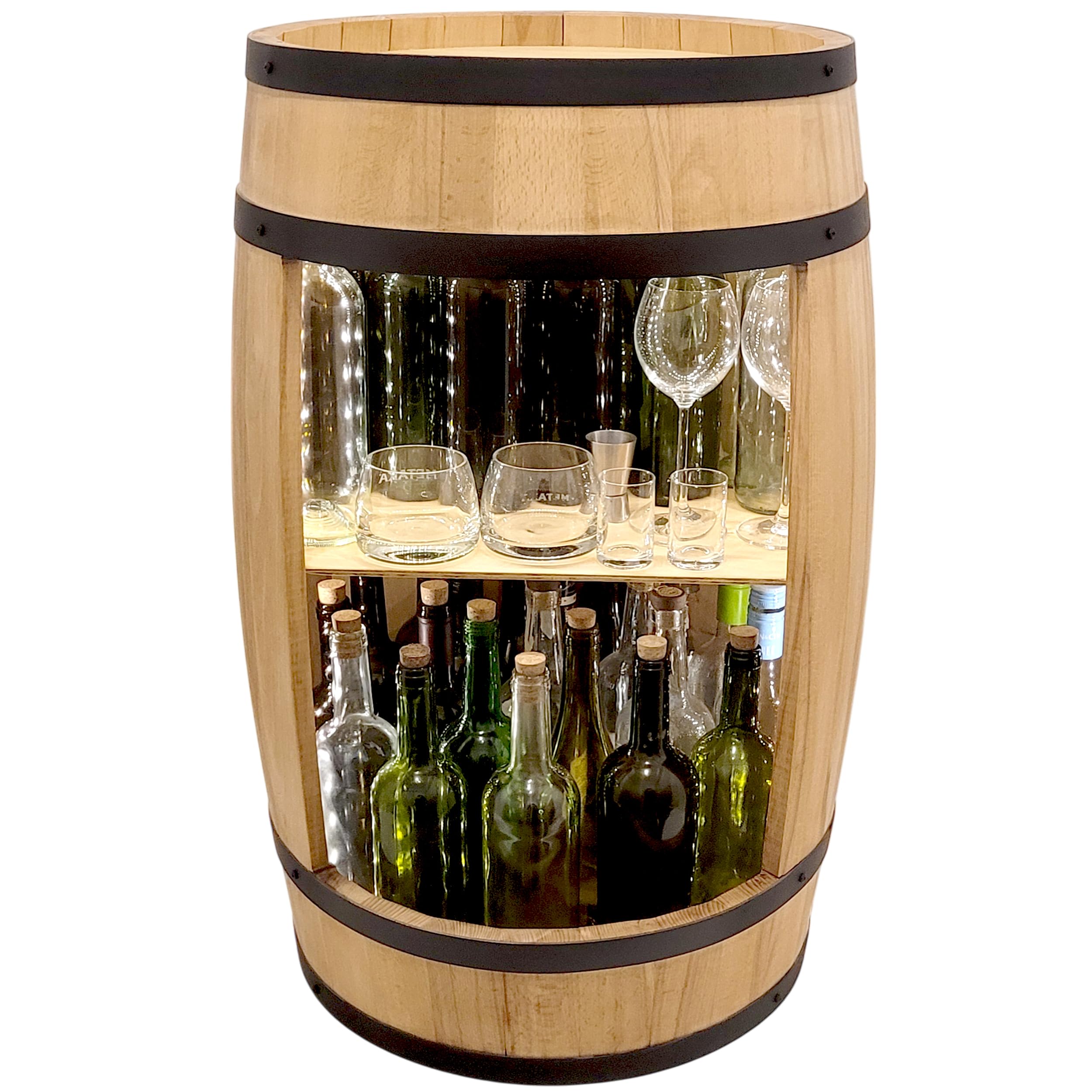 weeco Tonneau en Bois avec éclairage LED - Commode de Maison gin Whisky - bière - Casier à Vin - Meuble Rangement Bouteille Alcool Tonneau Bar - Casier à Vin - Bar de Maison