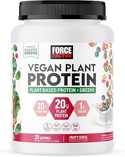 FORCE FACTOR Proteína vegetal vegana, proteína a base de plantas + verduras, polvo de verduras con 0.71 onzas de proteína a base de plantas, enzimas