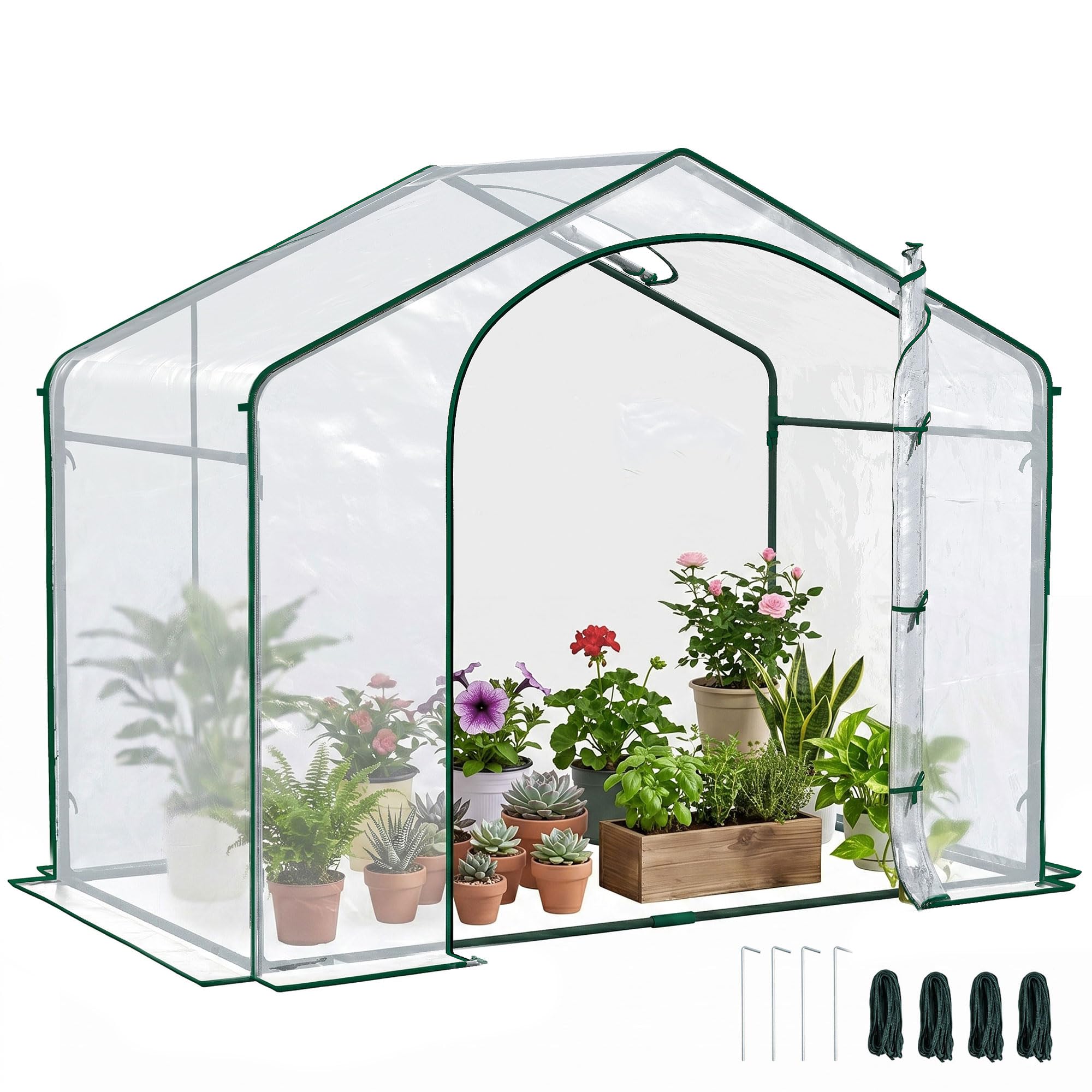 Outsunny Serra da Giardino con Ingresso a Zip e Presa d'Aria Superiore, Serra per Orto con Struttura in Acciaio, Copertura in Plastica, per Orto Verdure Fiori Piante, 182x100x152 cm, Trasparente