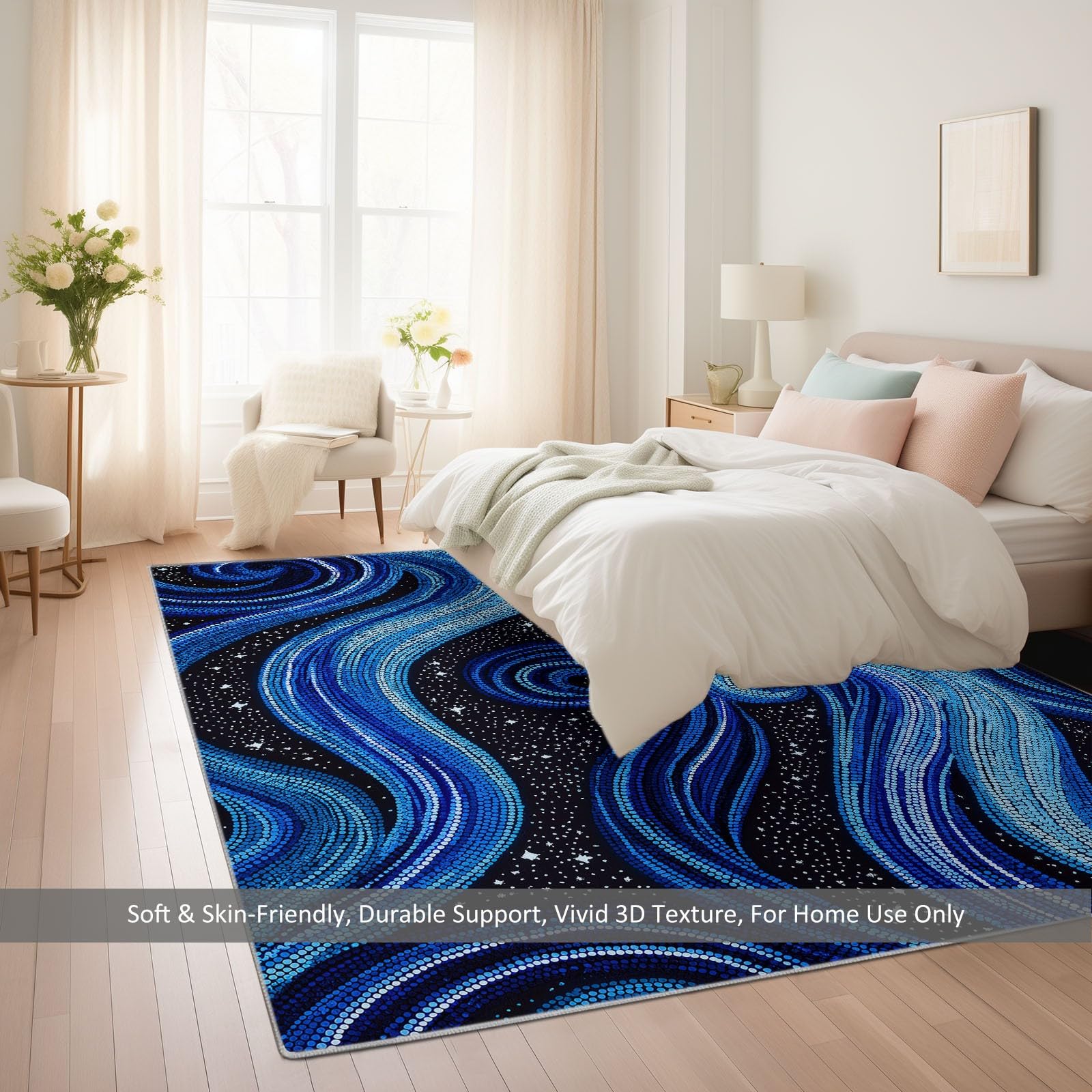 Générique Tapis Salon Lavable en Machine Fantaisie Rétro Mystérieux Étoiles, Tapis de Chambre à Poils Courts, Antidérapant Doux, Idéal pour Salle de cinéma Chambre sous-Sol, Bleu-Noir, 160 x 230 cm