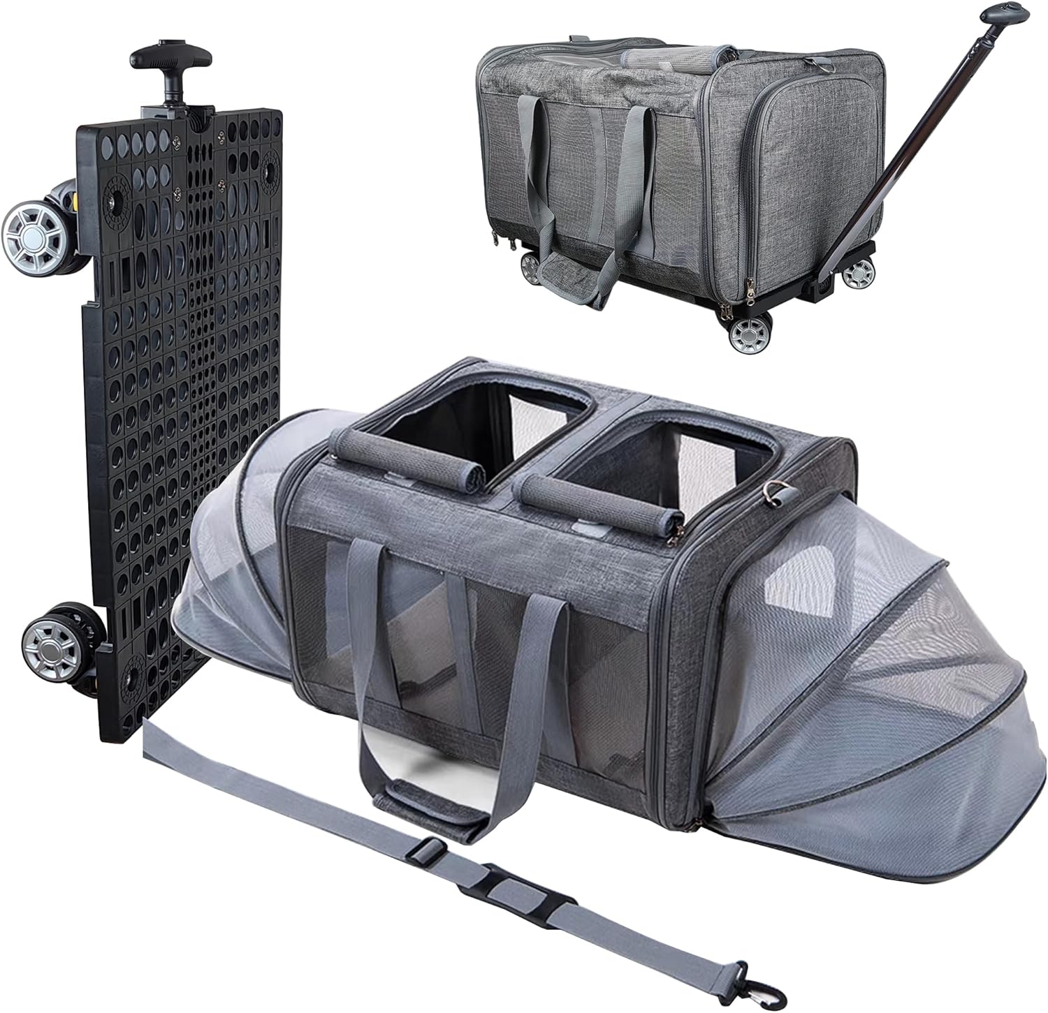 KUCDBUN Innovative Cat Carrier for 2 Cats, Rolling Cat
