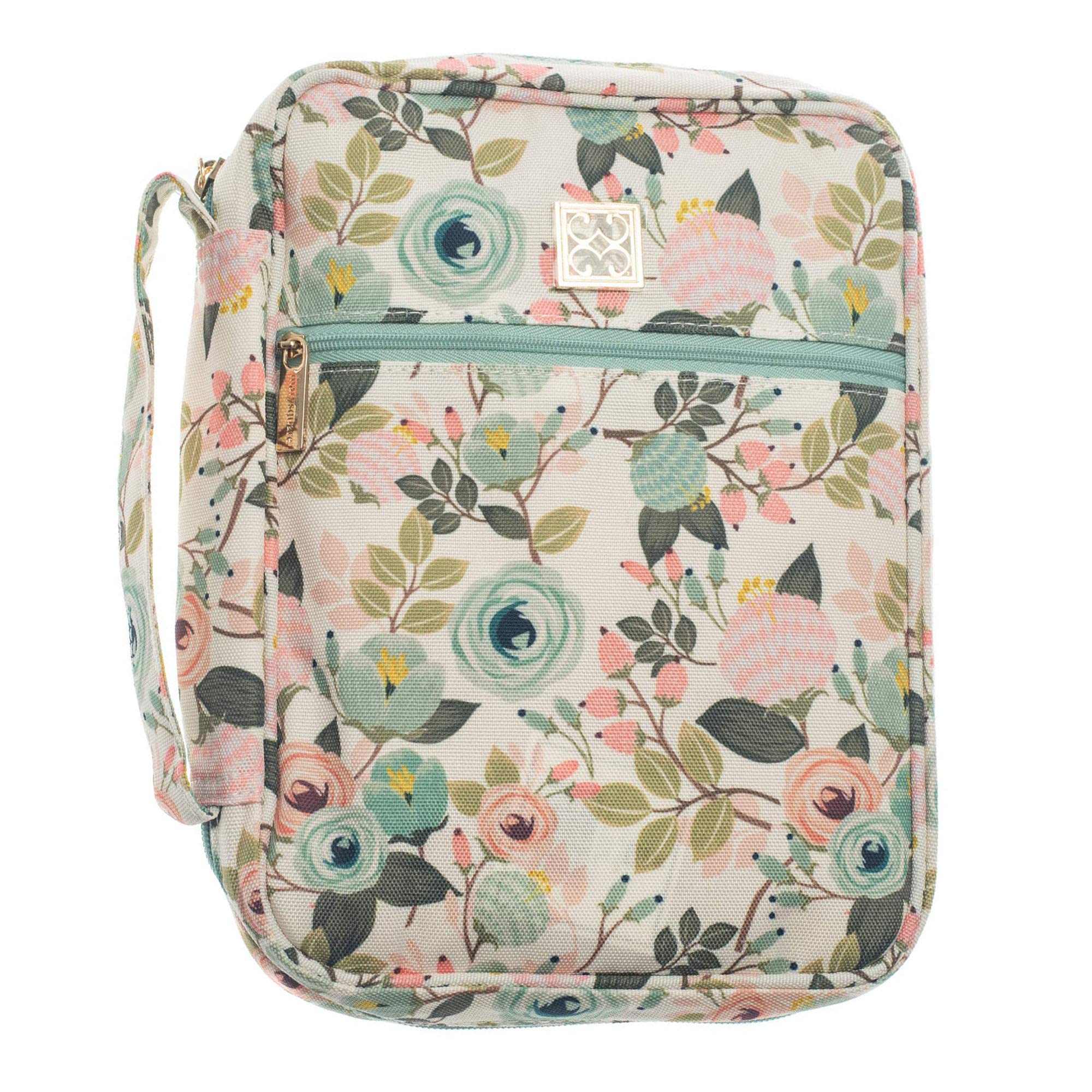 Mary SquarePeach Floral 10.5 x 8 Canvas Zippered Bible Cover