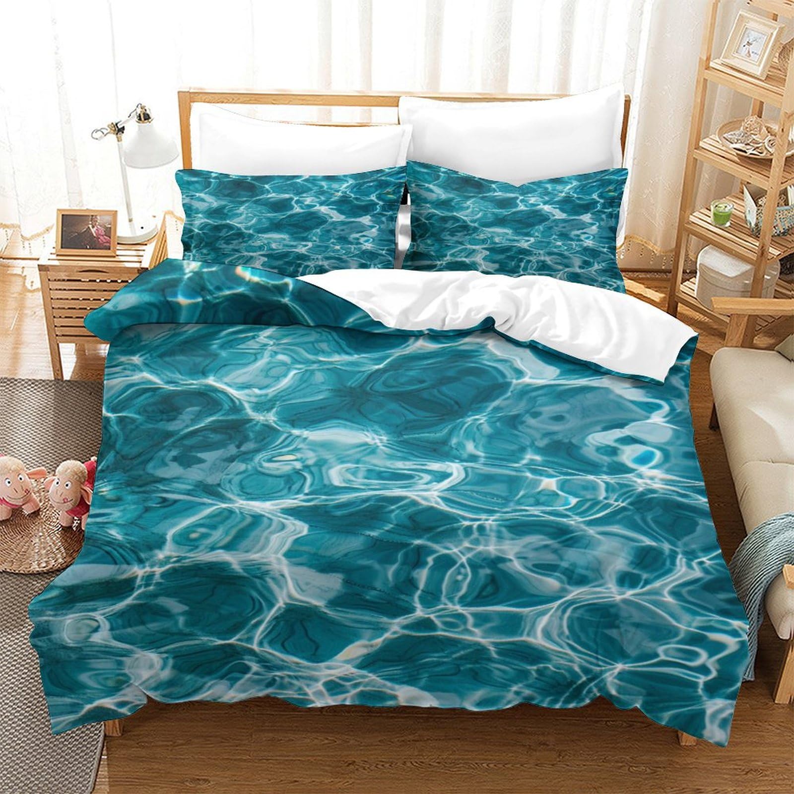 P1S9U7W5Y Vivid Water Surface 3D Printing Duvet Cover Set 3pcs Microfiber Ocean Wave Bedding Set King（220x240cm）