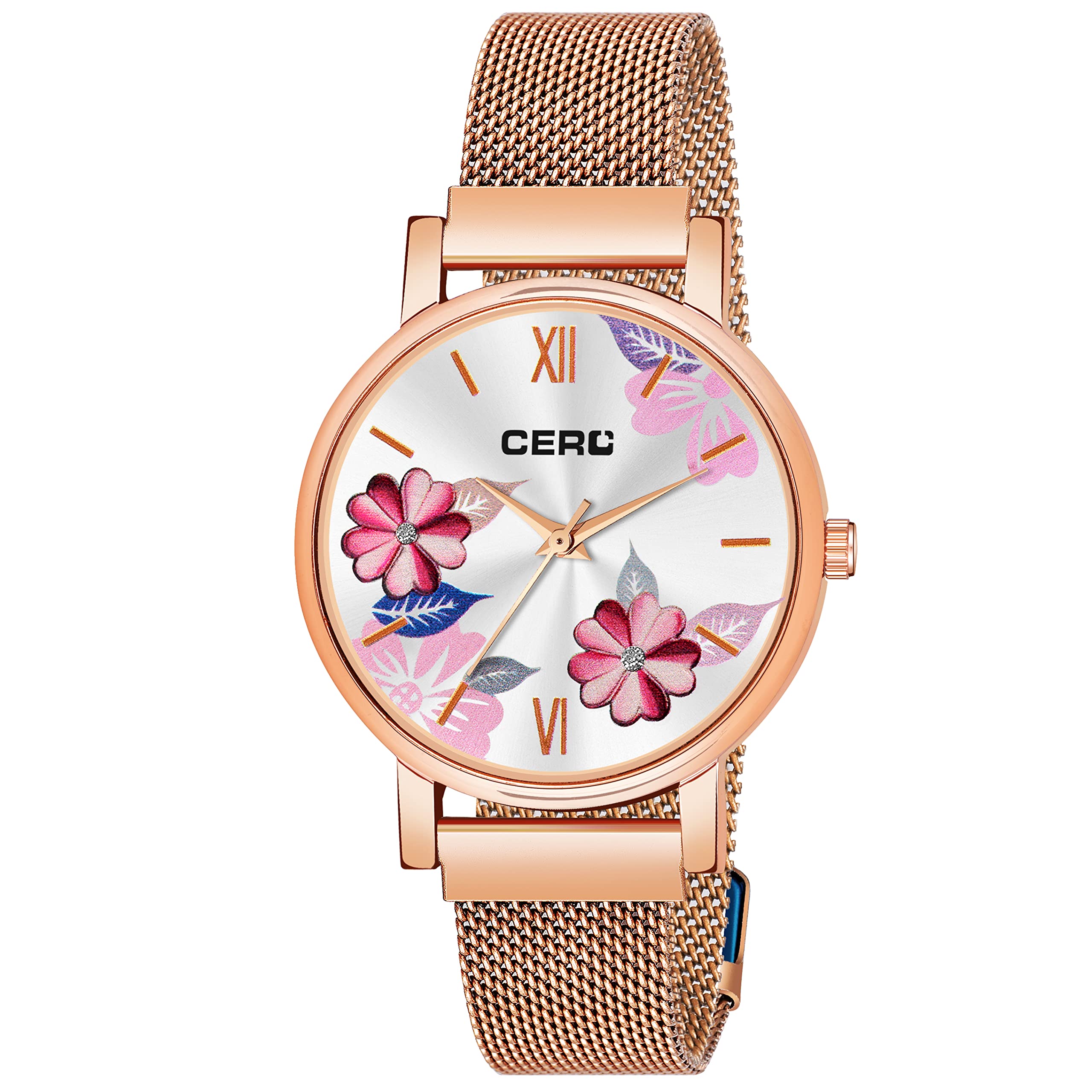 CERO Pink Flowered Dial Stylish Latest Rose Gold Magnetic Belt Analog Watch for Womens and Girls (Pink) (B0B4FZ27SW) Amazon Price History, Amazon Price Tracker