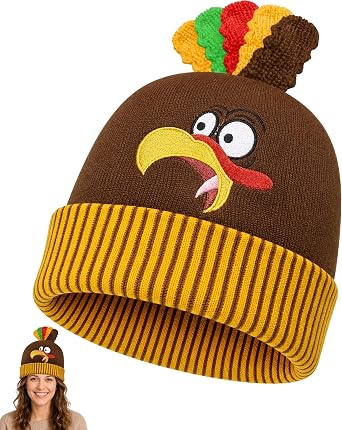 Thanksgiving Turkey Beanie Hat for Turkey Trot Running Party Brown