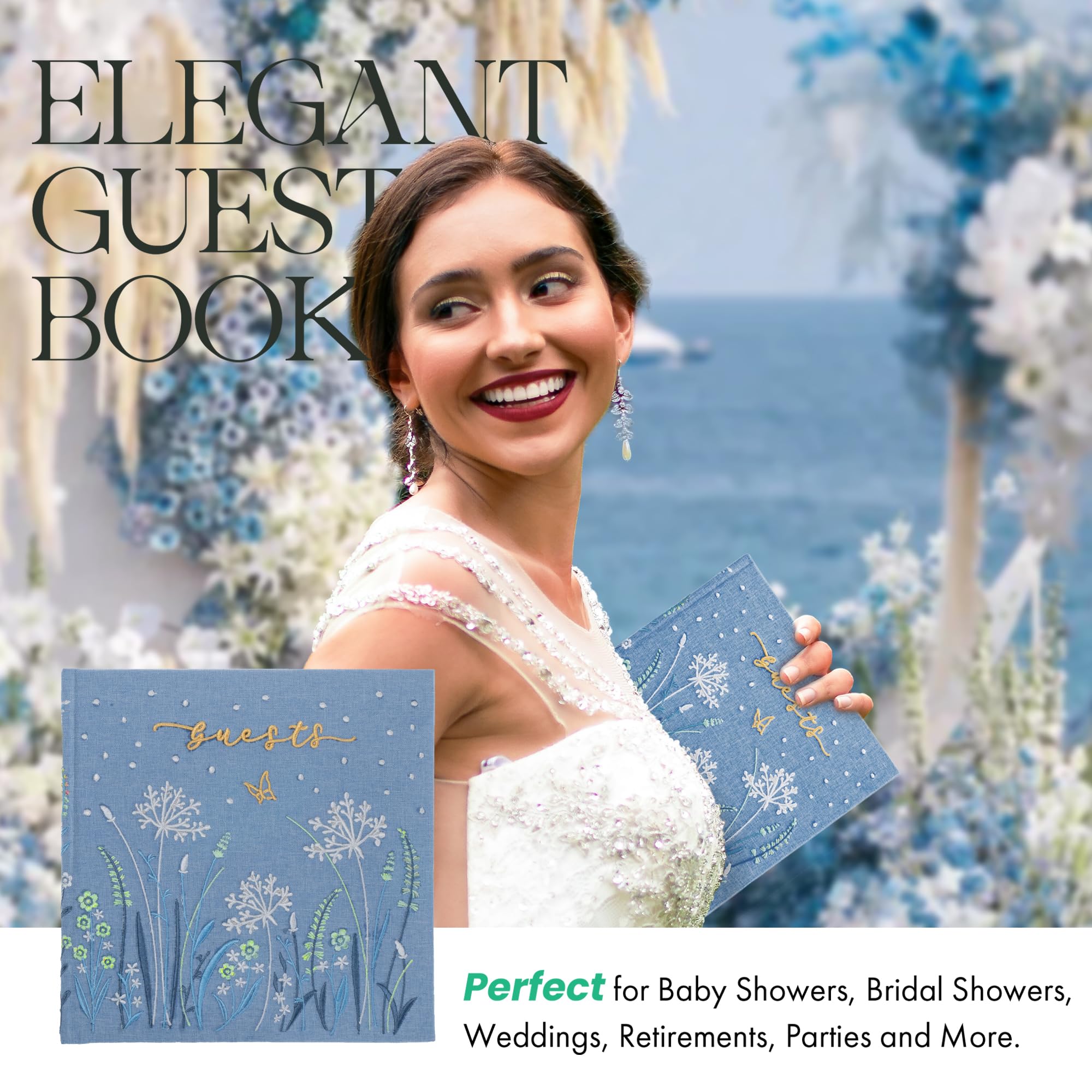 Besticktes Hochzeitsgästebuch – das perfekte Polaroid-Gästebuch für Hochzeitsempfänge, Geburtstage, Babypartys und besondere Anlässe mit 3 DIY-Stiften + 1 Diamantstift (blau)