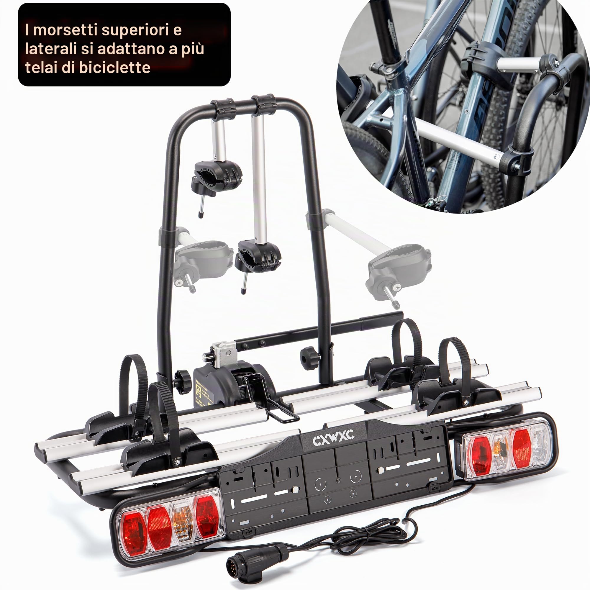 Portabici da traino per auto 2 biciclette elettriche, fusibile sgancio rapido, illuminazione 13/7 pin universale