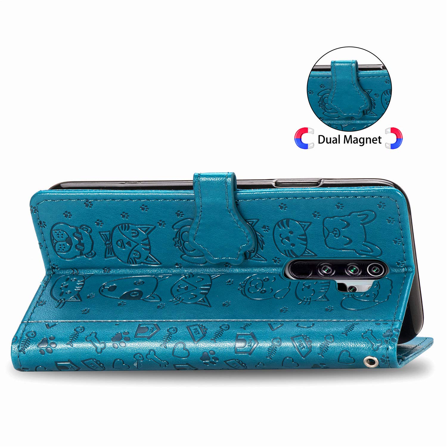 Fertuo Cover Xiaomi Redmi Note 8 Pro Portafoglio In Pelle Con Porta Carte E Disegno Gatto/Cane – Blu - 2