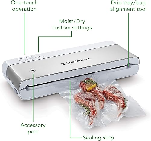 Miniatura 4 de FoodSaver Máquina selladora al vacío compacta, bolsas blancas y selladoras al vacío, rollos para almacenamiento hermético de alimentos y Sous Vide,