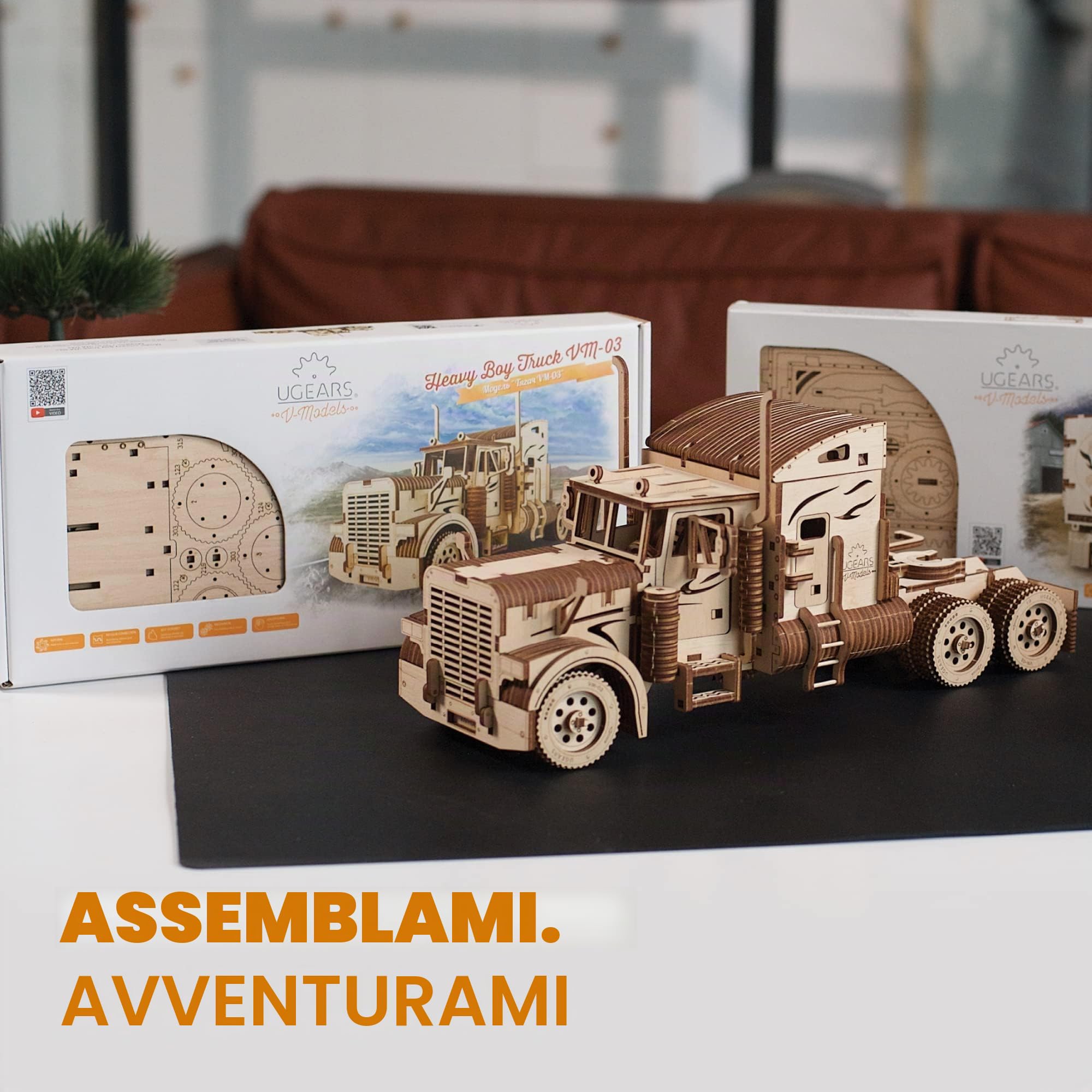 UGEARS 70056 camion pesante camion fai-da-te modello unica idea regalo VM-03 camion con cabina – ecologico compensato non adesivo necessario modello in legno,
