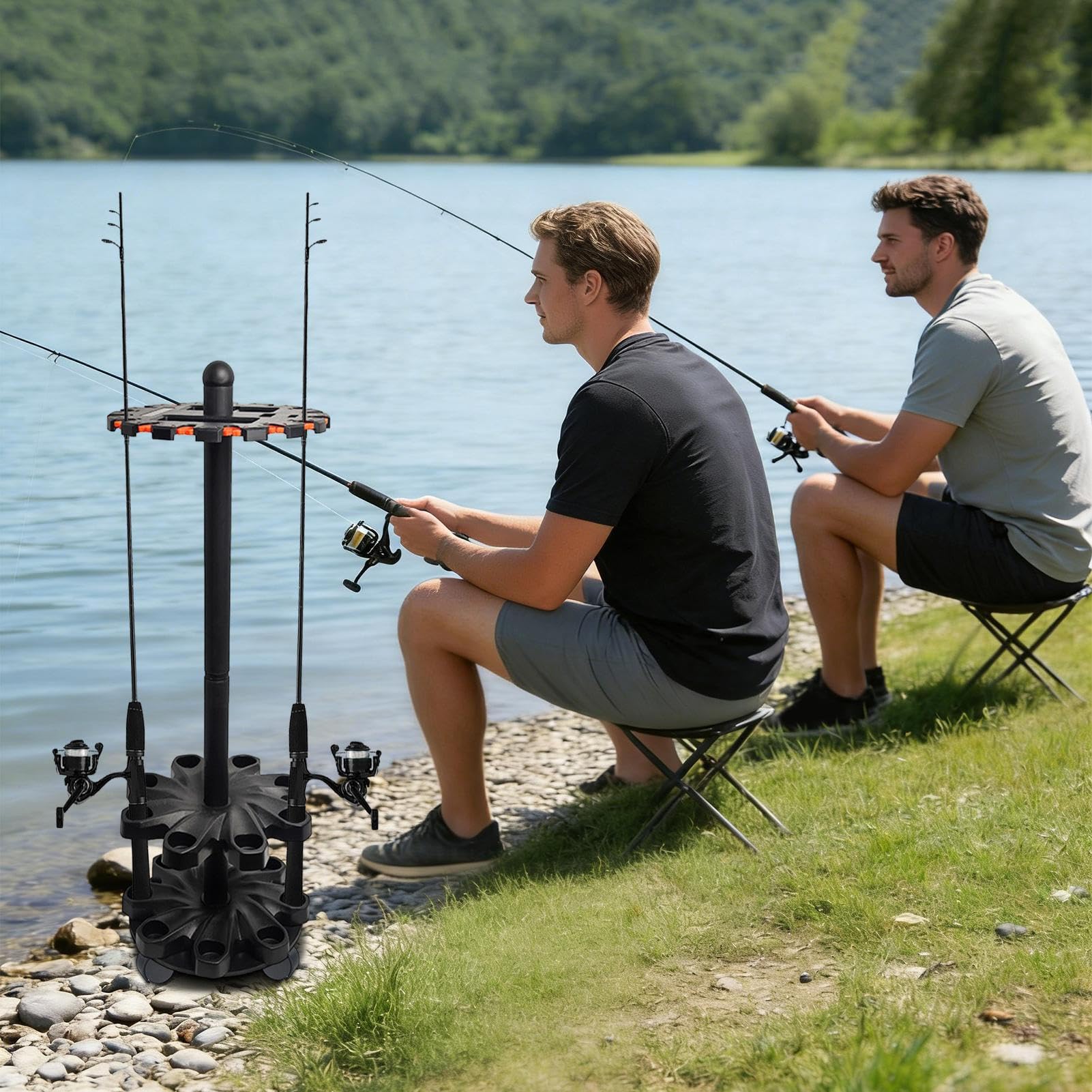 Generico Soporte vertical para cañas de pescar | Soporte para caña de pescar de suelo a suelo – Apto para cubiertas, casa, vehículo, barco, garaje, kayak y