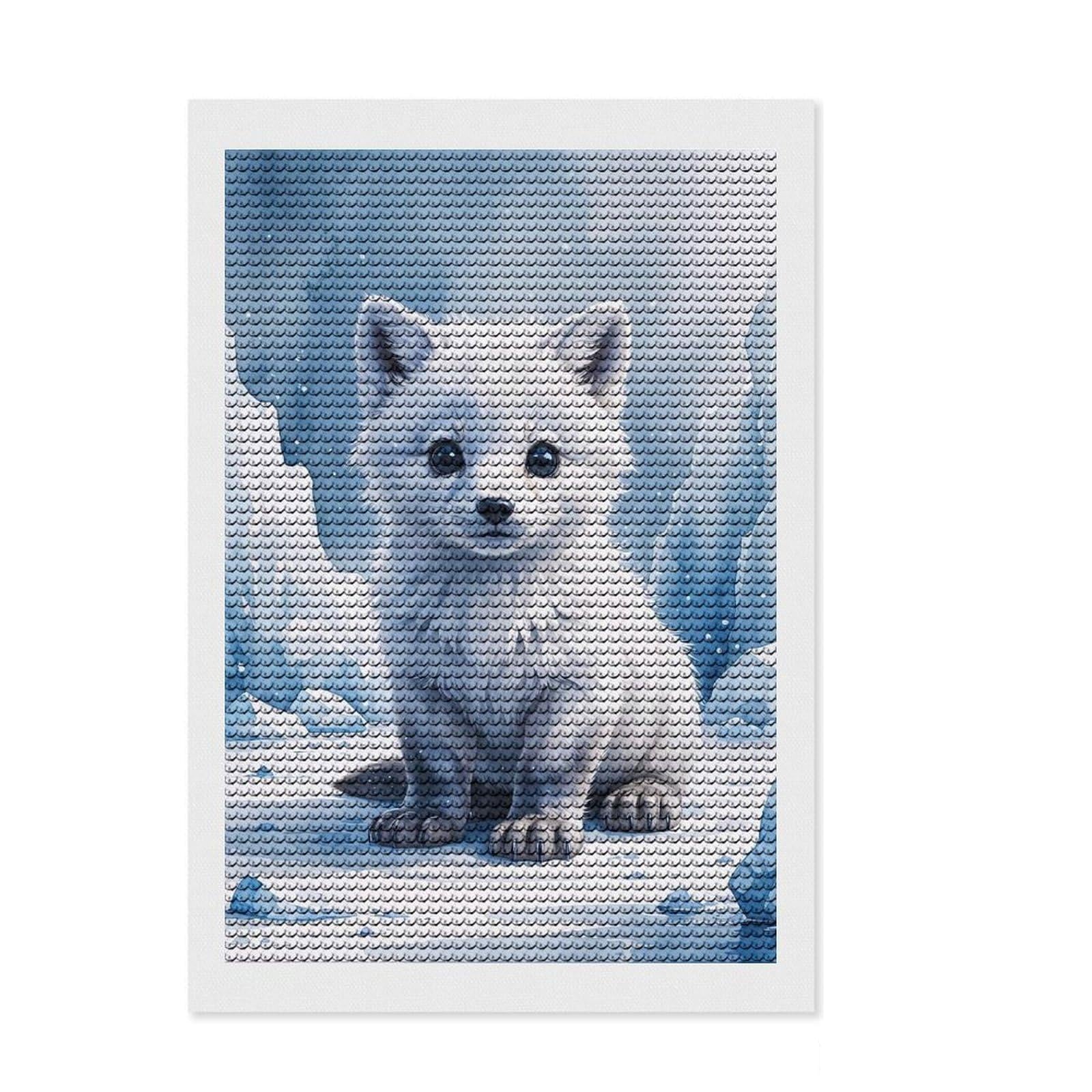 Junmoney Arctic Fox Cub Watercolor Diamond Art Canvas 8"x12", with Tool Kit, Office Decor, for Craft Lovers, Festive Craft Gift, Printed Canvas
