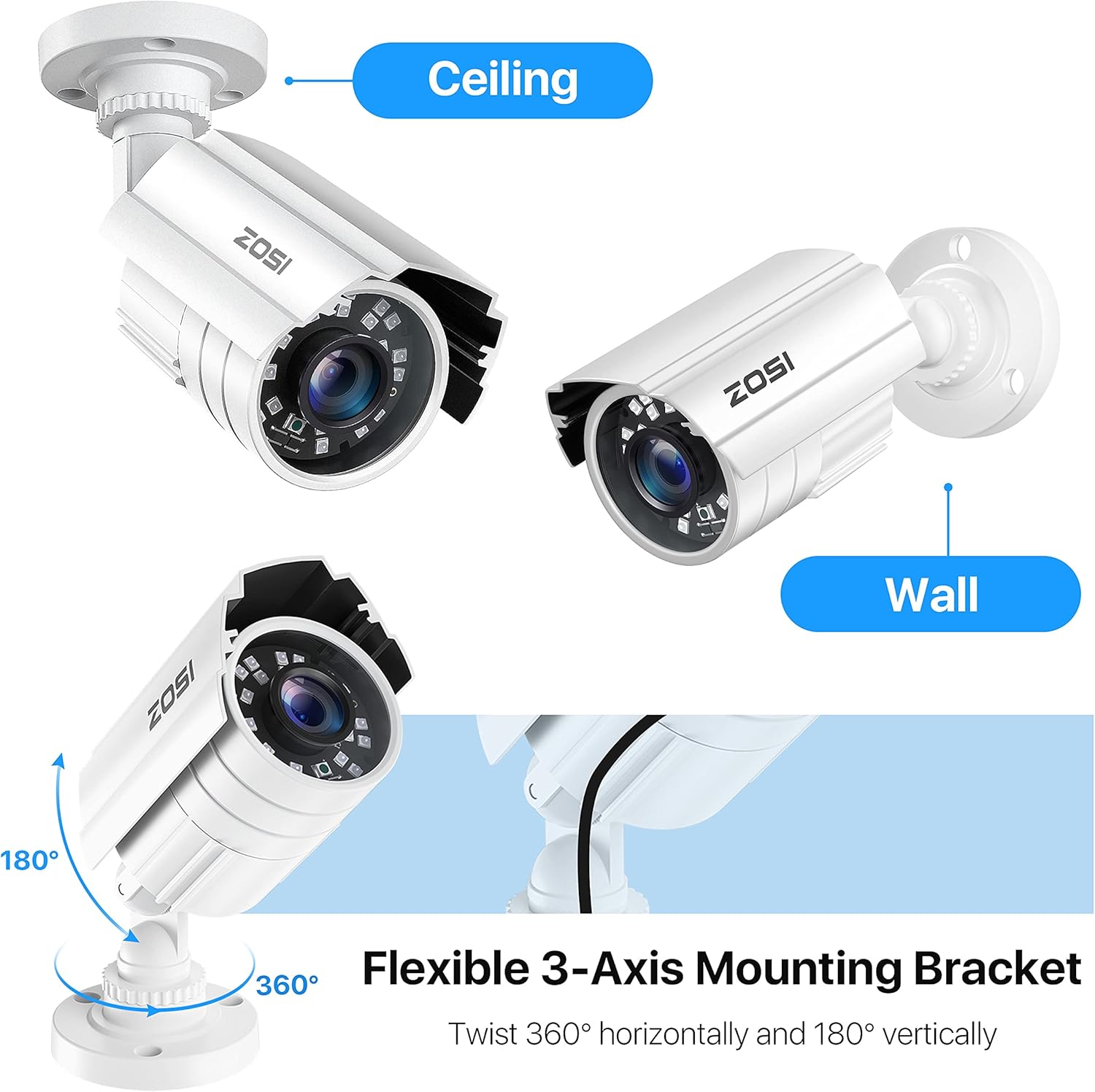 Prоmо 40% оƒƒ ZOSI 4 Pack 2MP 1080p HD-TVI Home Security Camera Outdoor Indoor 1920TVL,24PCS LEDs,80ft Night Vision, 90°View Angle, Weatherproof Outside Surveillance CCTV Bullet Camera with Metal Aluminum Materials