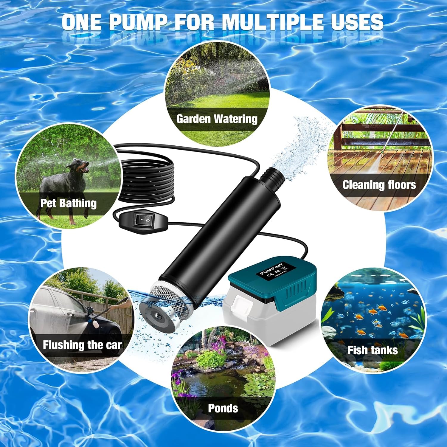 Mini-Wasserpumpe für Makita 18V LXT-Akku, 635 GPH Kabellose 100W Wassertransferpumpe für Pool, Garten, Aquarium (ohne Akku)