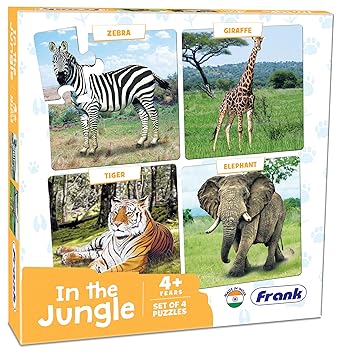 Frank in The Jungle Animal Puzzle - A Set of 4 Jigsaw Puzzle for Kids Above 4+ Years - Fun & Challenging Brain Booster Games - Educational Puzzle for Focus and Memory - 10502 - image, photos