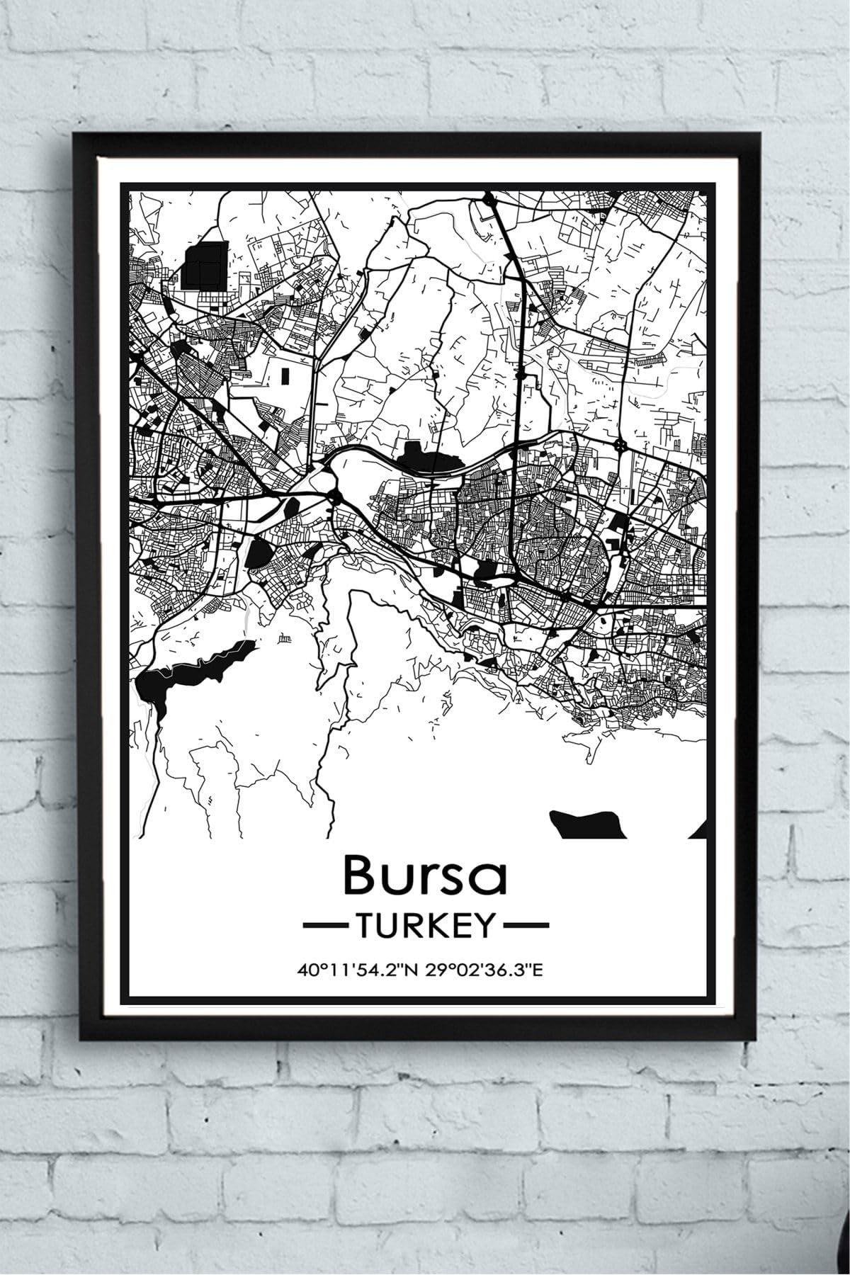 Postermanya (pster14384) Bursa Harita Dekoratif Tasarım Çerçeveli Tablo 30 x 40