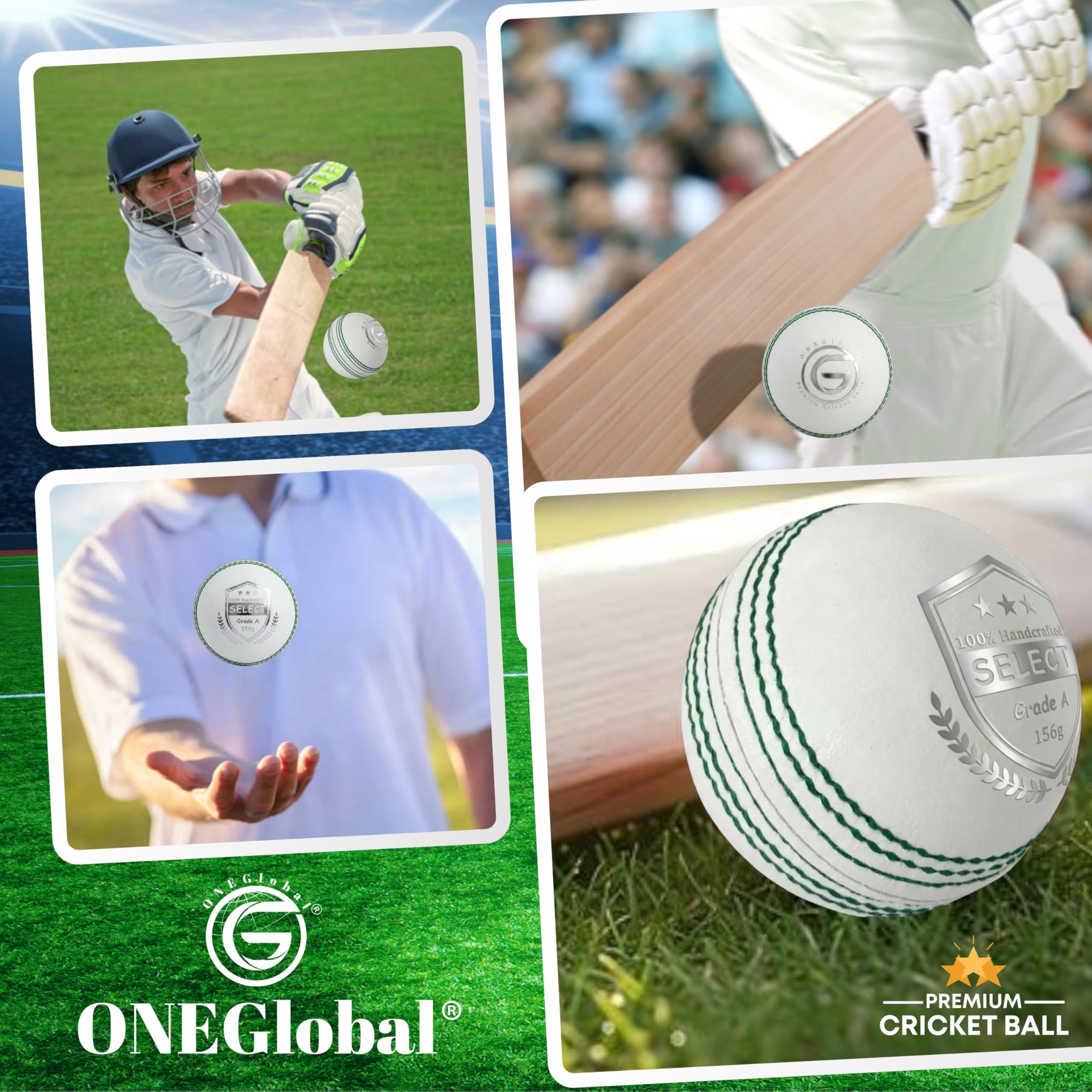 Select Leather Balle de cricket | 100 % fabriquée à la main, 156 g – 5,5 oz, construction en 4 pièces | Idéale pour T20, entraînement du filet, entraînement, etc.