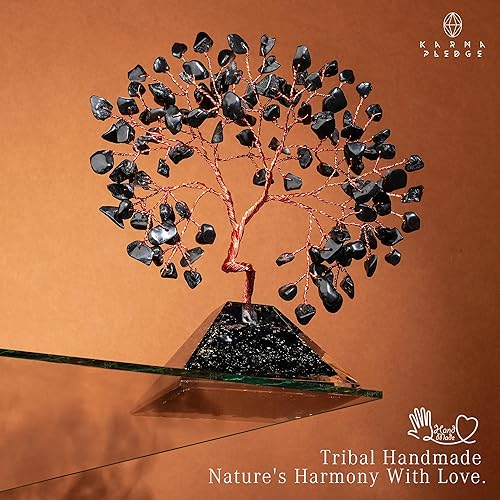 Miniatura 6 de Árbol de cristal de obsidiana negra, base de pirámide, 7 cristales curativos de chakras, árbol de la vida para energía positiva y regalos de buena