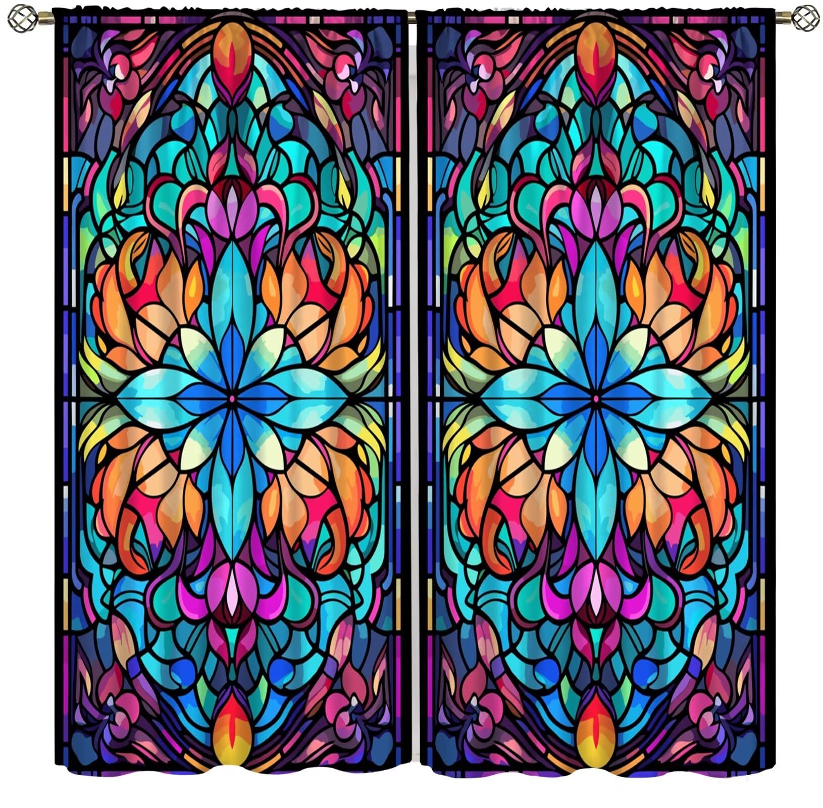 Fblifil Stained Glass Printed Curtains Castle Stained Abstract Modern Art Printed Rod Pocket Blackout Window Treatments for Bedroom Living Room Decor 42