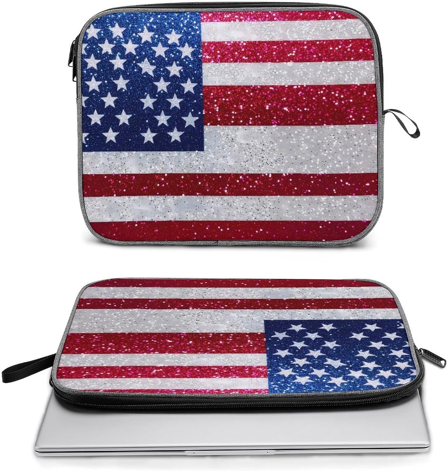 Seqiun Glitter U.S. Flag Funny Laptop Case Sleeve Shockproof Computer Protective Briefcase 13-14 Inch image 5