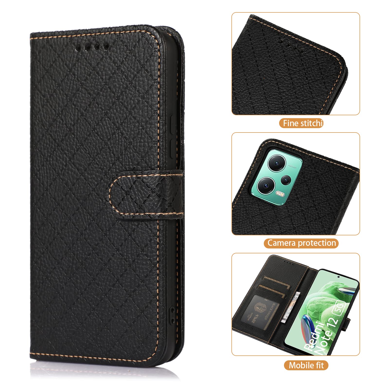 Custodia A Libro In Pelle PU Per Xiaomi Redmi Note 12 5G / Poco X5 5G - Con Portacarte, Chiusura Magnetica E Funzione Cavalletto
