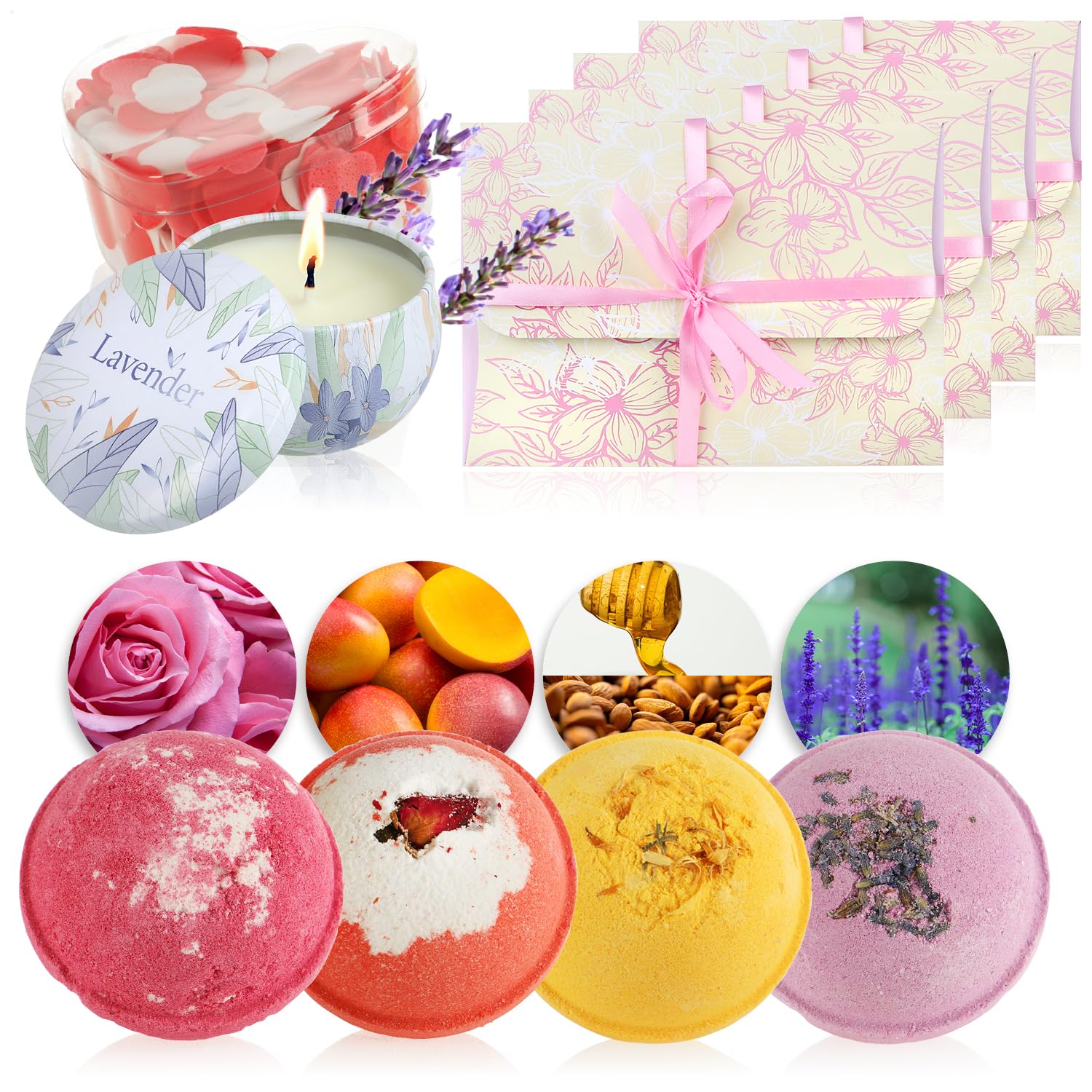 com-four® 4X Geschenk-Box mit insgesamt 16x Badebomben, 4X Badekonfetti