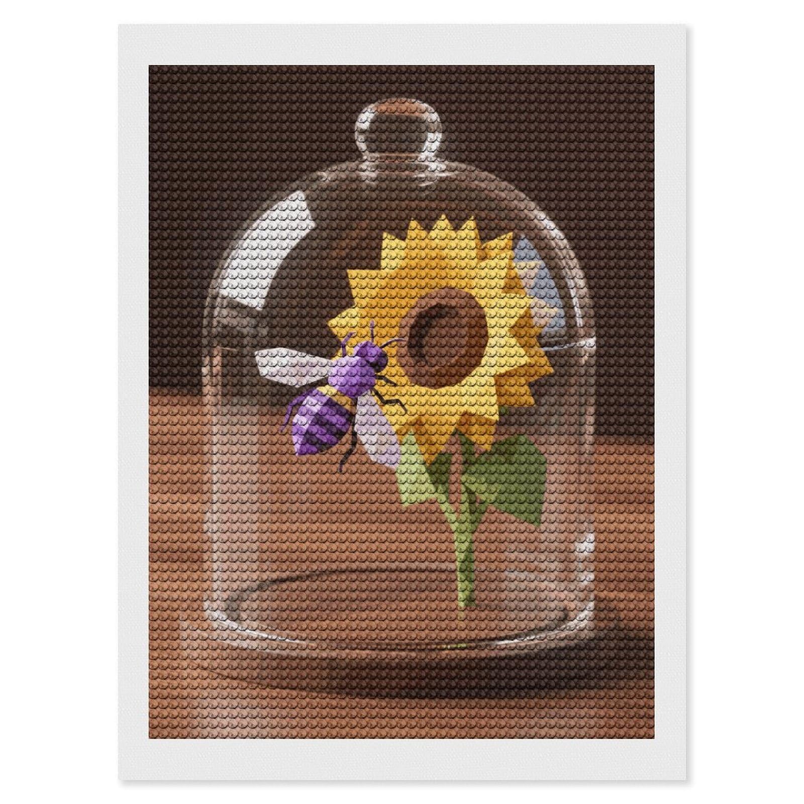 DWVTSLH Geometric Bee Sunflower Diamond Painting Kits for Adults, Personalized Diamond Photo Art Full Drill, DIY 5D Diamond Art Painting Kits for Beginners, Home Wall Decor 12"x16"