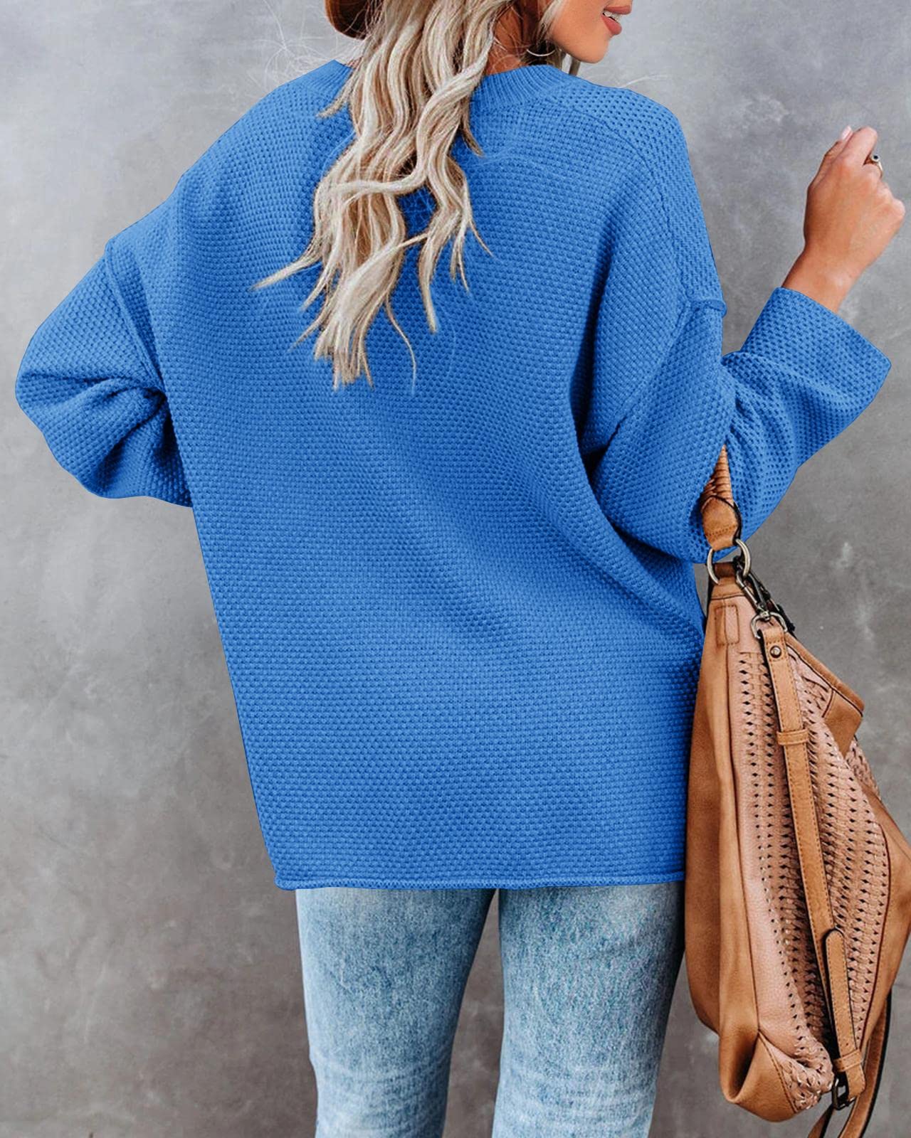 Saodimallsu Women's Oversized Sweaters Batwing Long Sleeve Loose V Neck Button Henley Tops Pullover Knit Jumper