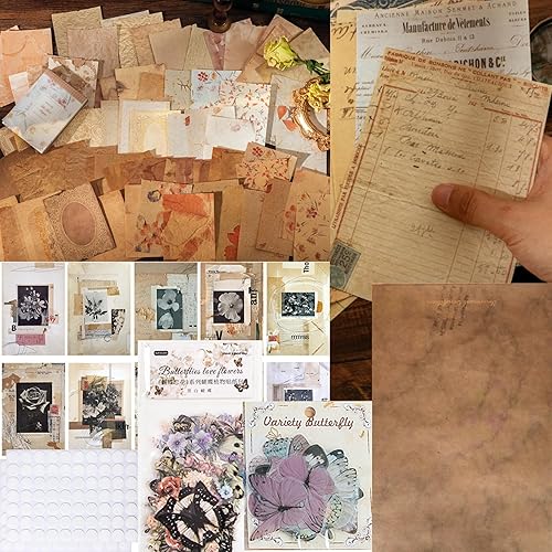 JUSFURLIFE Kit de suministros para álbumes de recortes, kit de álbumes de recortes vintage para suministros de diario, papeles de álbumes de
